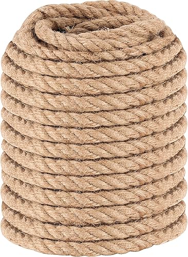 JOIKIT Cuerda de yute natural de 12 pulgada y 164 pies, cuerda de cáñamo trenzada de 0.472in, cuerda de yute para manualidades, jardinería,