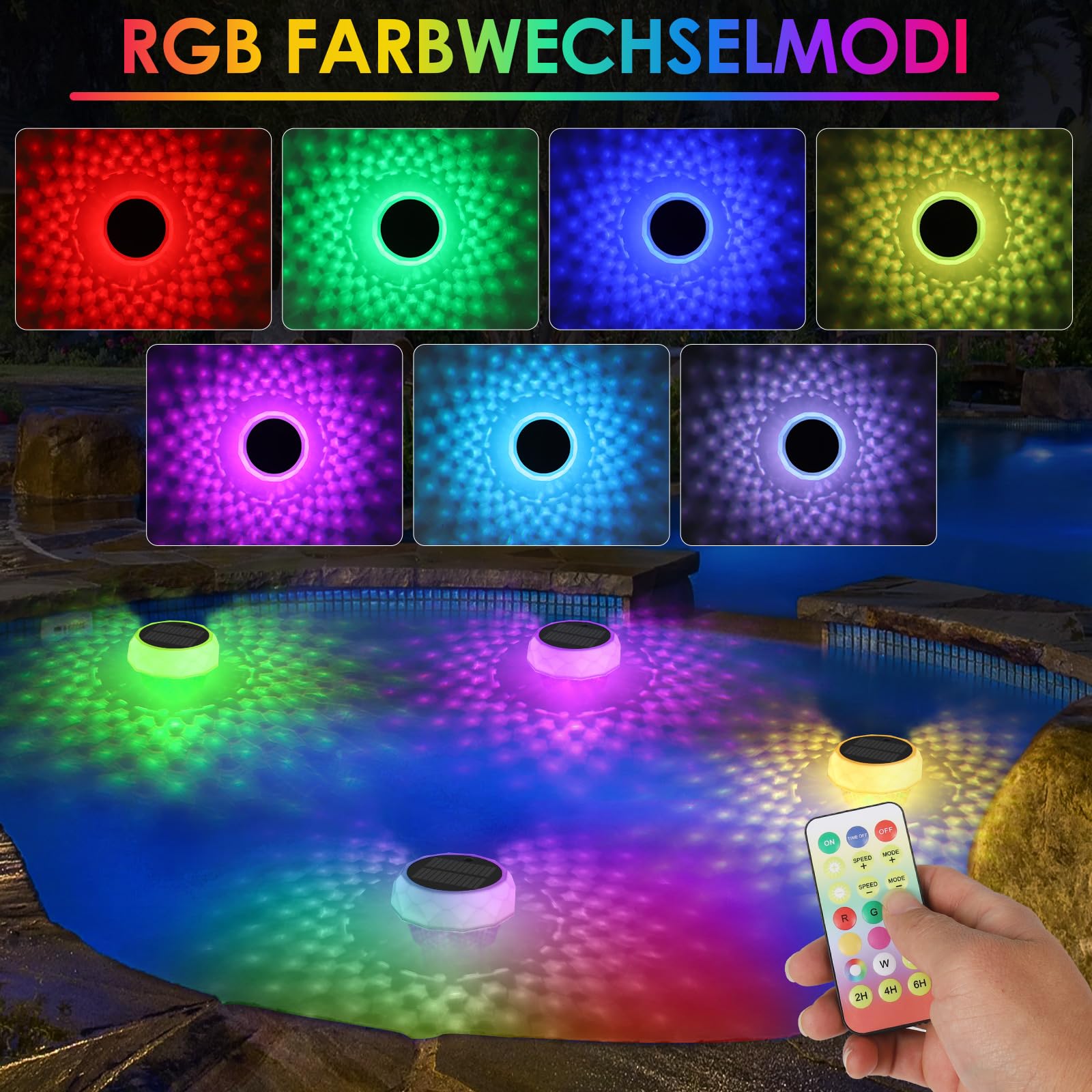 ZWOOS Dosierschwimmer Pool, Schwimmer für Chlortabletten (Leer), Chlordosierer für Pool, Poolbeleuchtung Solar, Schwimmend Chlor Spender, RGB Pool Licht, IP68 Wasserdicht, Pool Deko Lampe (1 Stück)
