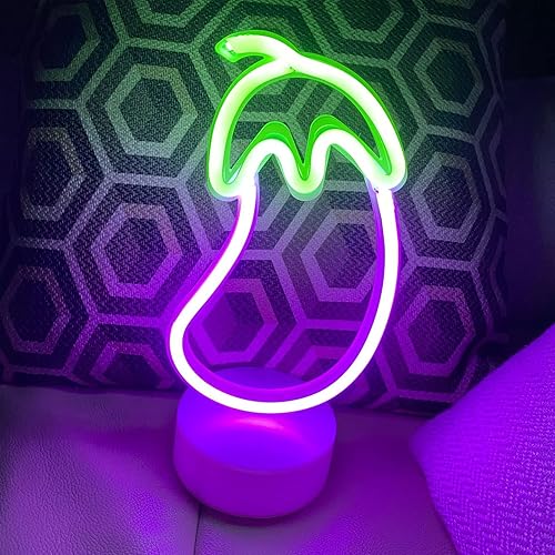 Letrero de neón de berenjena, luces de neón decorativas LED, USB o batería LED para boda, fiesta, pub, Navidad, decoración del hogar