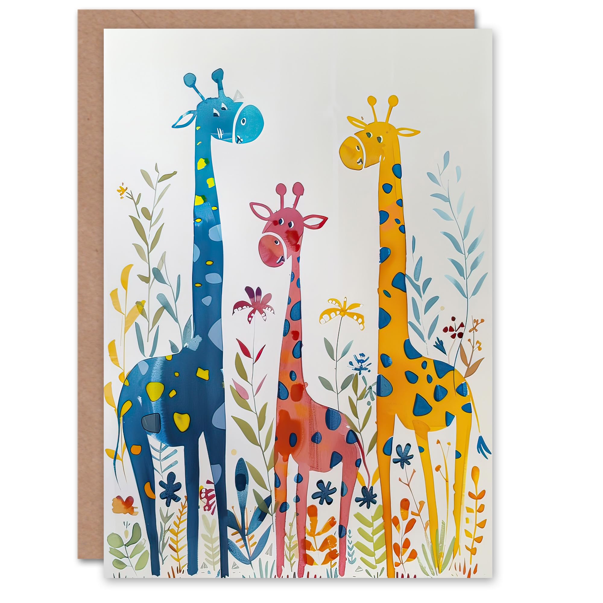 Artery8 Greeting Card Cute Giraffe Family Watercolour