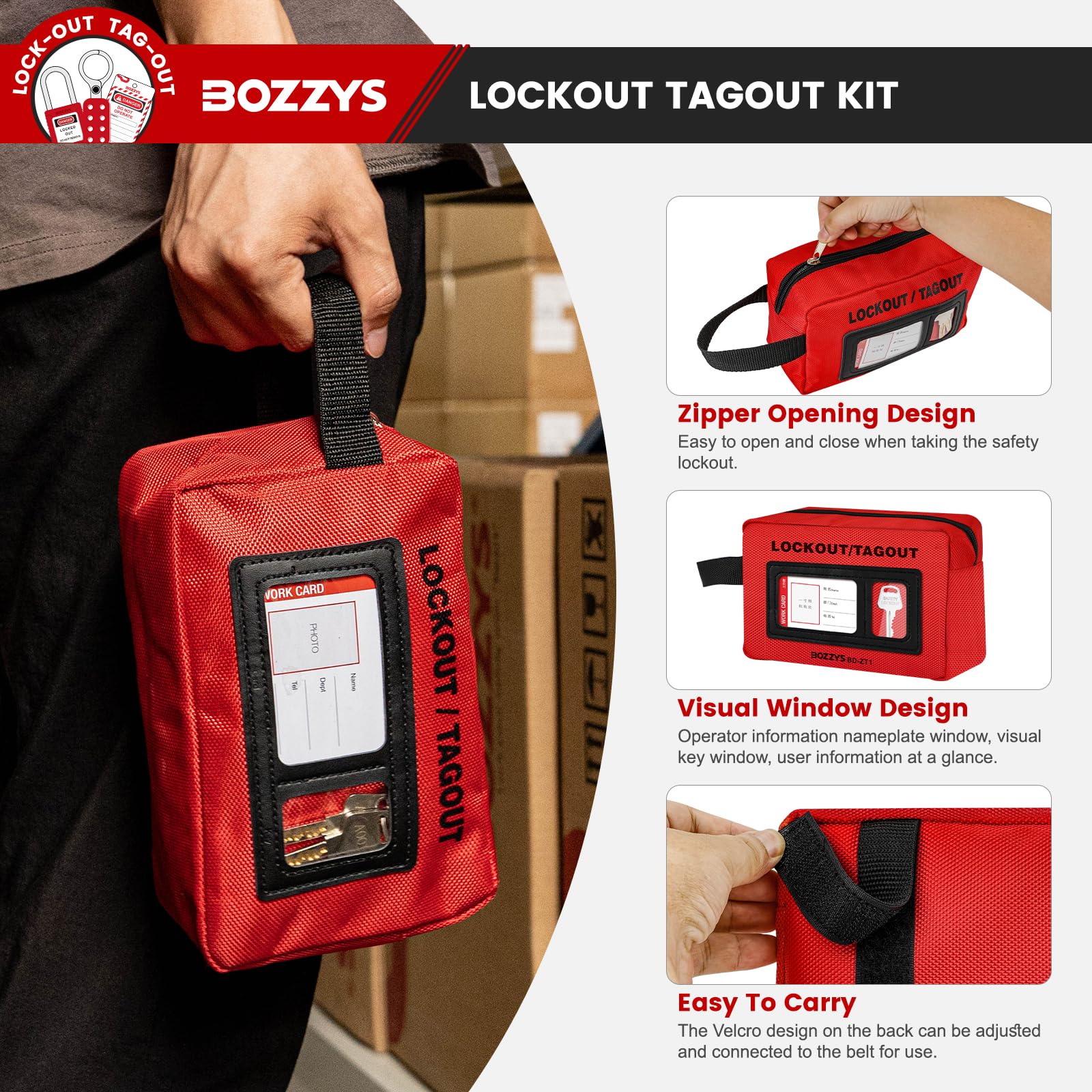 Lockout-Tagout-Set, Loto Schlösser für Unterbrecher, Aussperr-Tagout-Kits, elektrisch, OSHA-konform (BD-ZTI KIT3-27er-Pack)