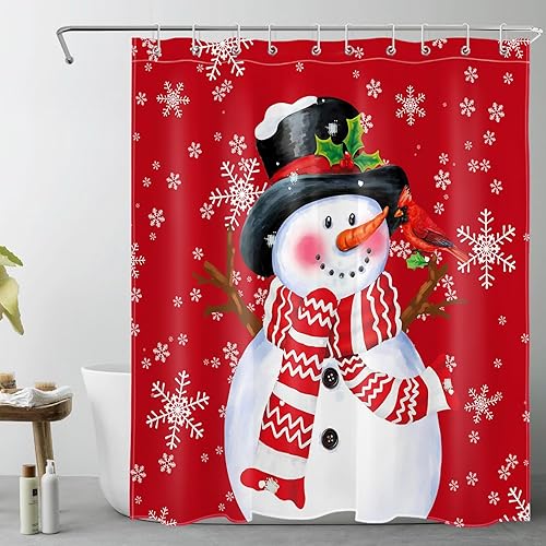 Miniatura 9 de LB Blue Christmas Snowman Shower Curtain for Bathroom, Christmas Tree and Snowflake in Winter Snow Scene Fabric Shower Curtain with Hooks, New Year