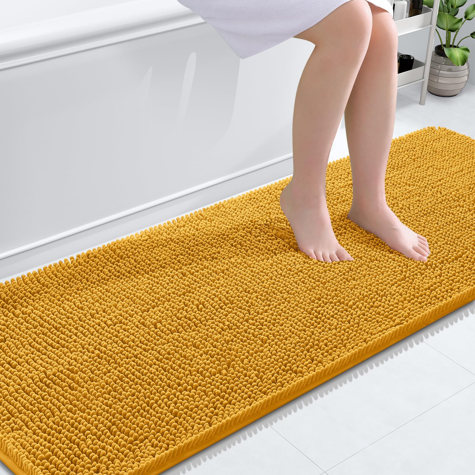 OLANLY Bathroom Runner Rugs 70x24, Extra Soft Absorbent Chenille Bath Rugs | Golden Yellow, Quick-Drying Rubber Backing, Washable Long Bath Mat for Bathroom Floor, Tub and Shower, Home Decor Accessories