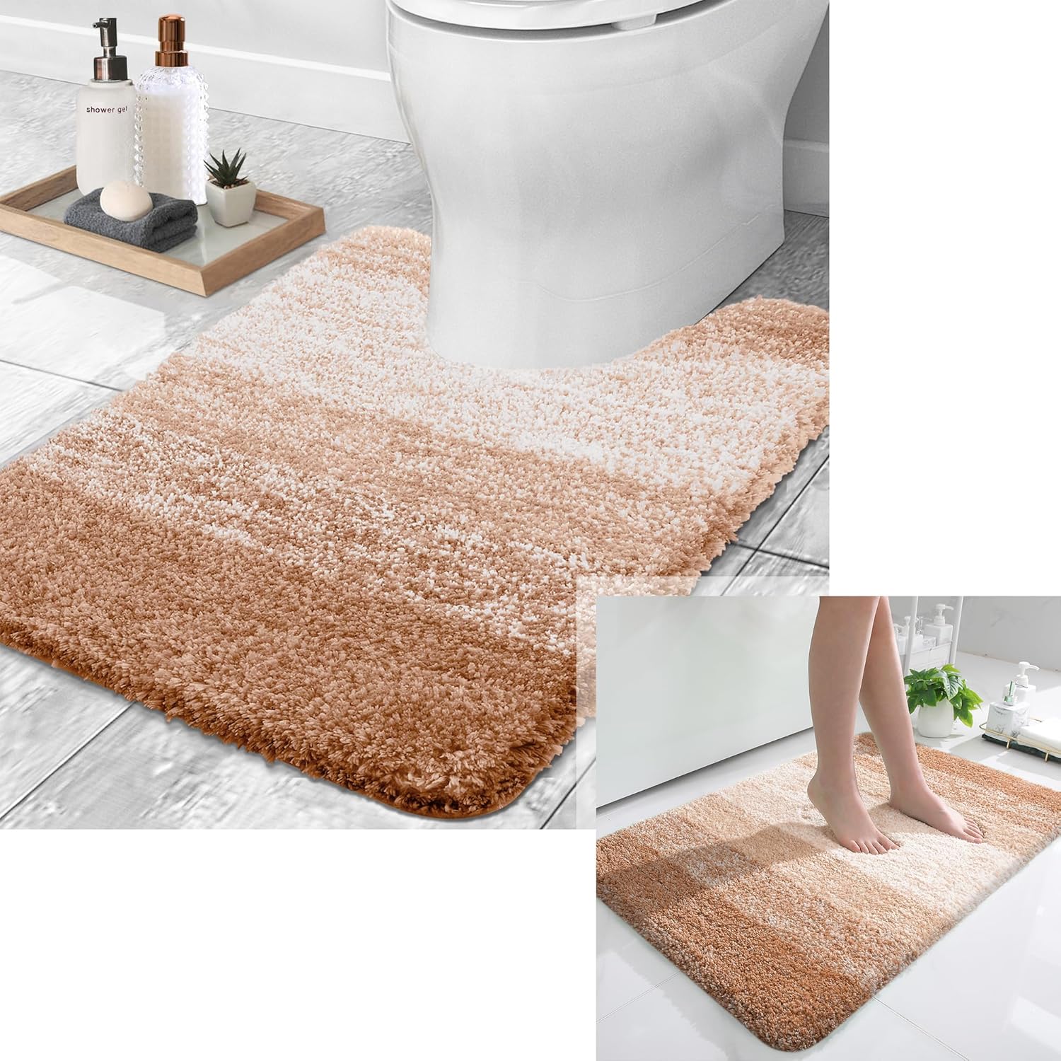 OLANLY Ombre Bath Rug and Toilet Rugs UShaped, Bath Rug