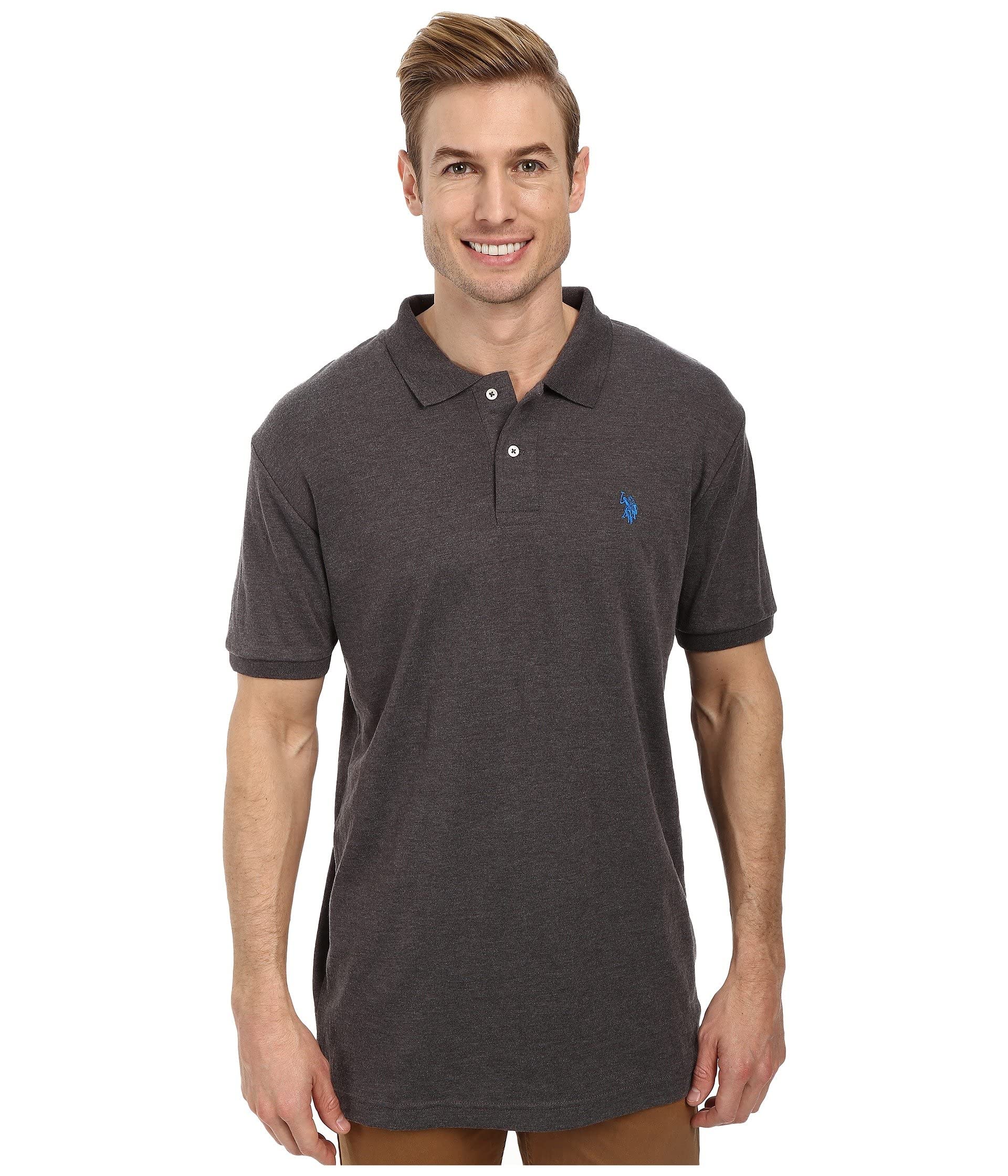 U.S. Polo Assn. Men's Solid Interlock Polo, Heather Dark Gray, X-Large