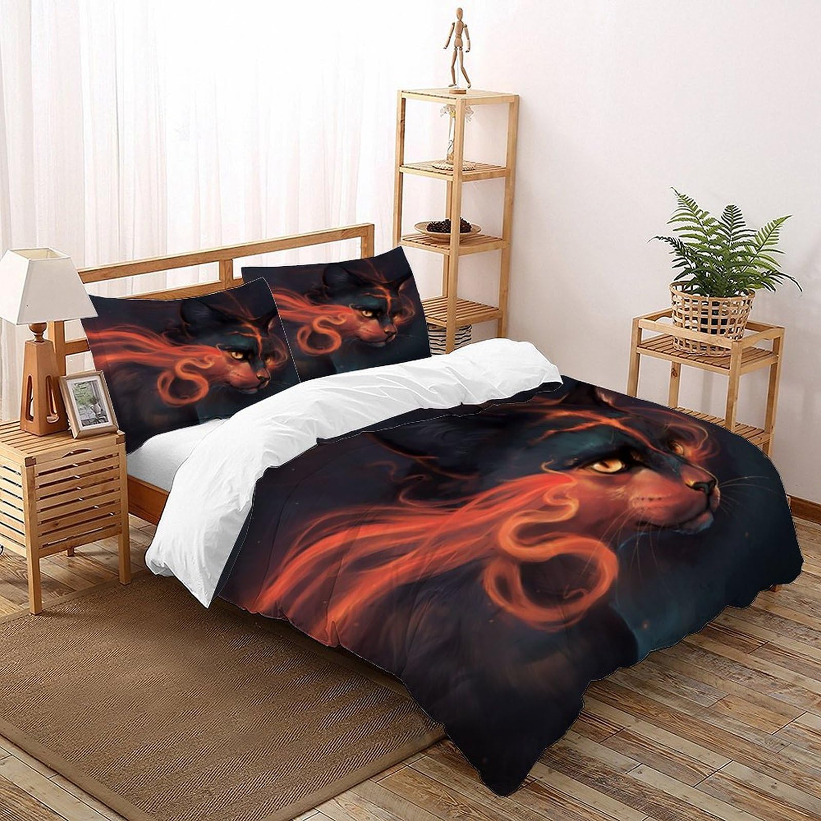 SOJFGSNAJ Flame Fox Double Duvet Set Cartoon Animals - Ultrasoft Hypoallergenic Reversible Quilt Cover Non Iron Luxury Bedding Set With Zipper Closure Double（200x200cm）