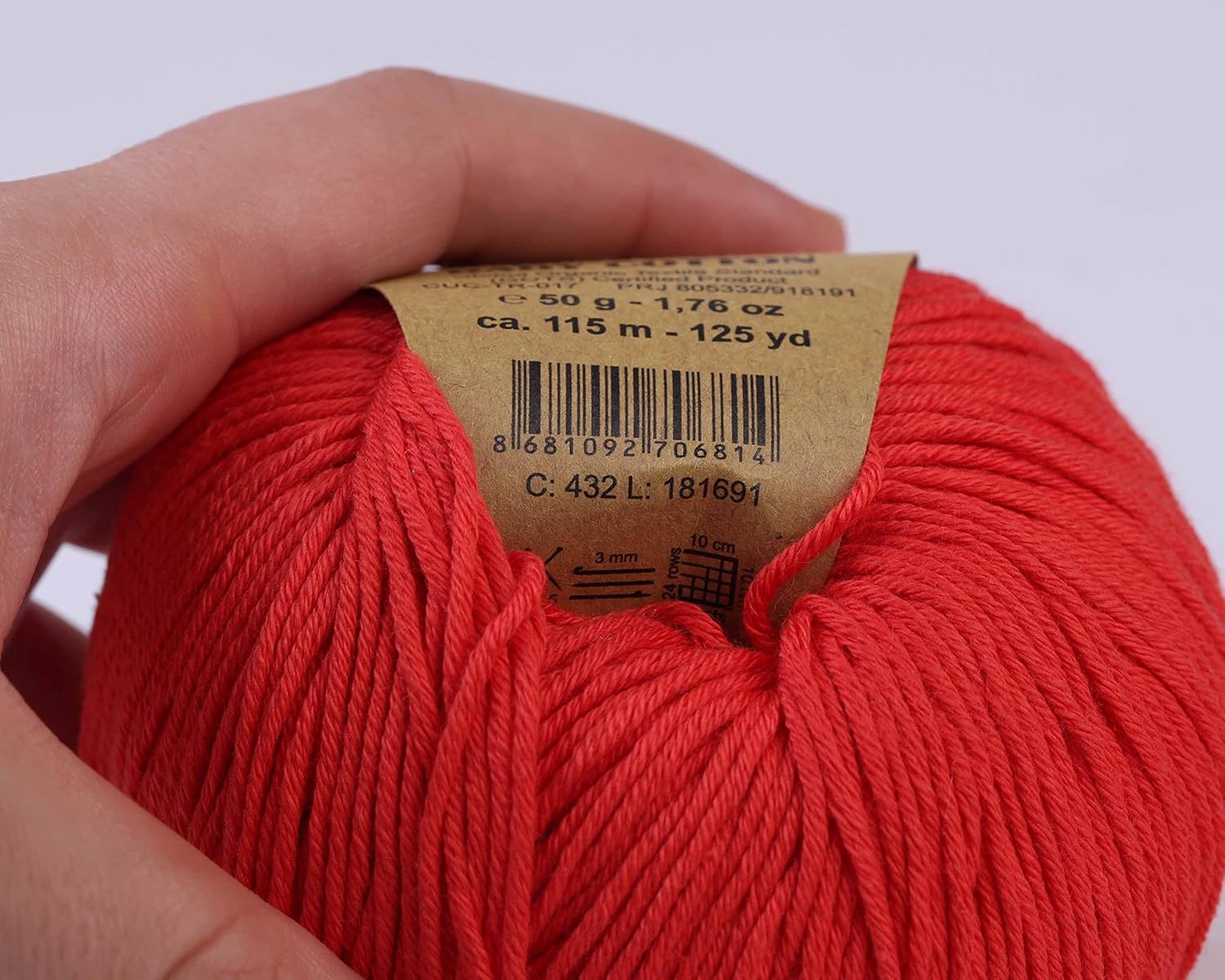 3 Ball (Pack) Gazzal Organic Baby Cotton Yarn, Total 5.28 Oz.100% Organic Cotton, Each 1.76 Oz (50g) / 125 Yrds (115 m), 3 Light DK, Global Organic Textile Standard Certified (Red - 432, 3 Pack)