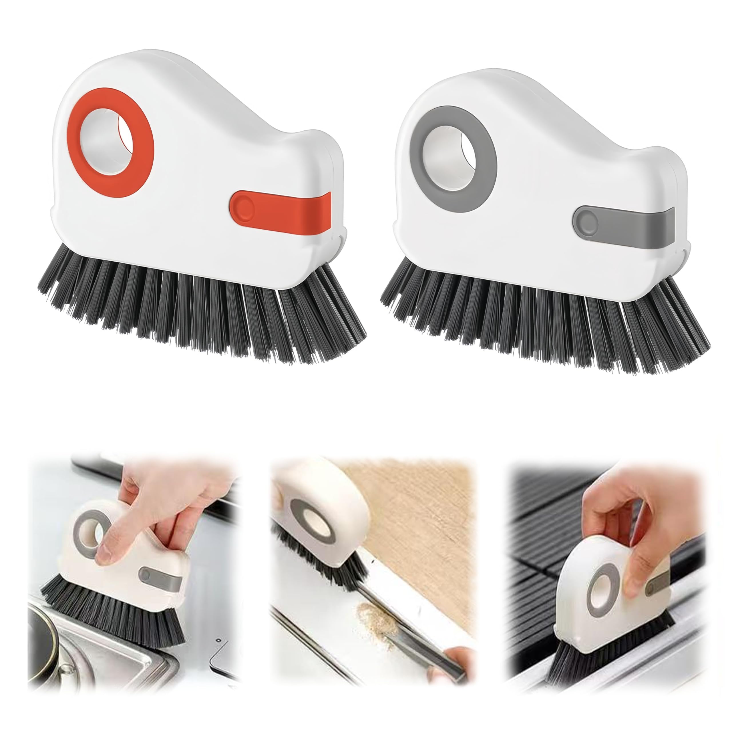 2 in 1 Groove Cleaning Brush,New Window Track Cleaning Tools Multifunction Grout Cleaner Tool with Tweezers and Scraper for Sliding Door Track, Window Seal, Sill (Gray + Orange)