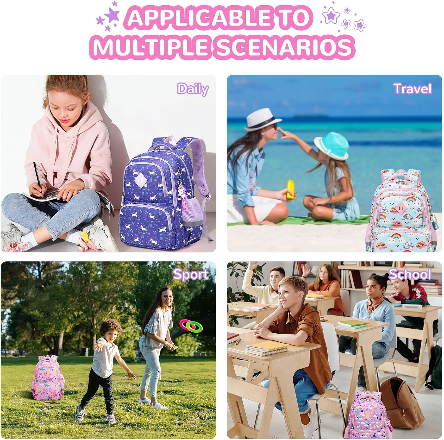 MUSEVOS Kids Backpack, Kawaii Printed Girls Bookbags for Preschool, Lightweight School Backpack for Primary and Elementary and Kindergarten, Waterproof Teen Backpacks