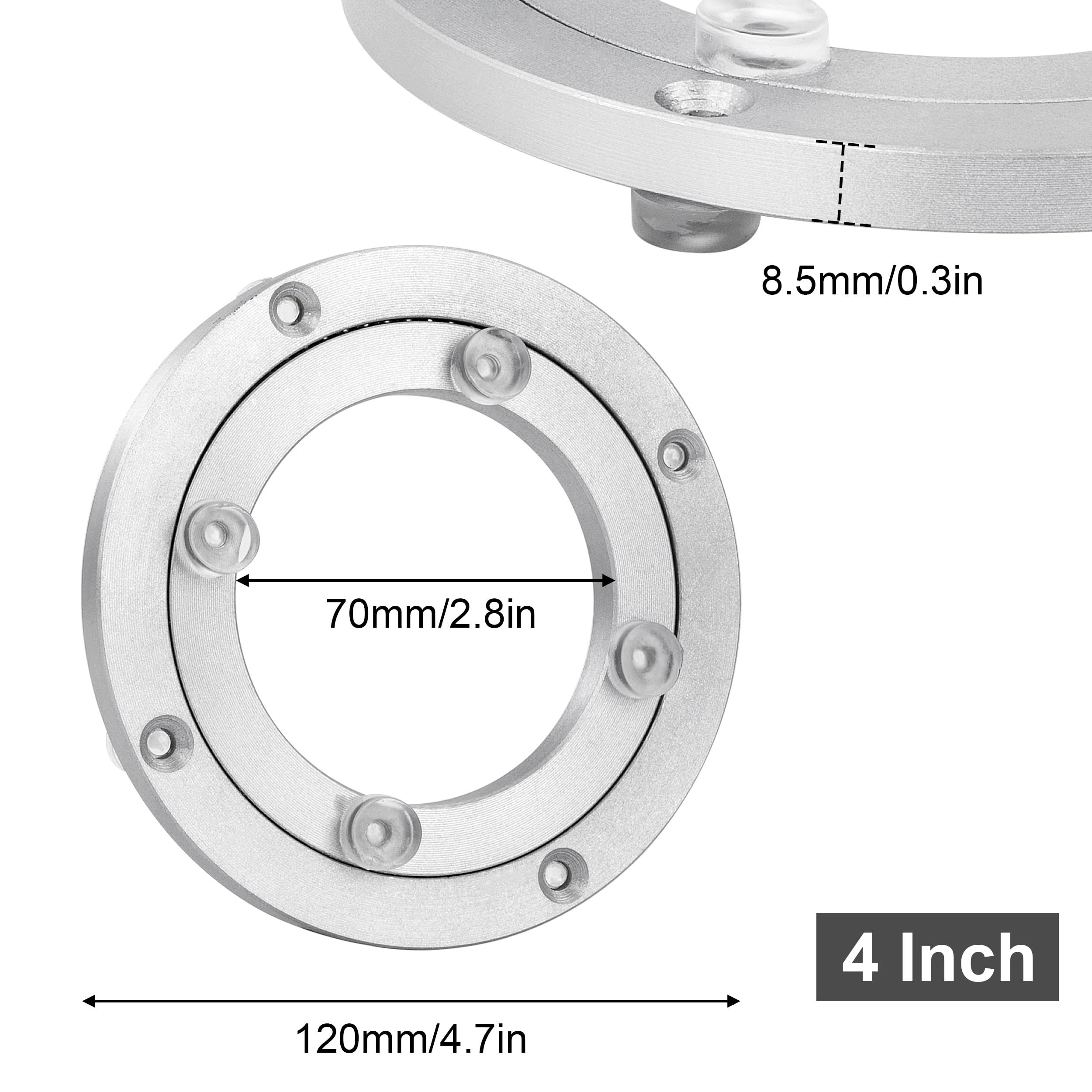 Cuscinetto per Giradischi in Lega di Alluminio Vassoio Girevole in Alluminio Cuscinetto Rotante di 360 Gradi per Tavolo da Pranzo Torte Monitor TV (4 Inch)