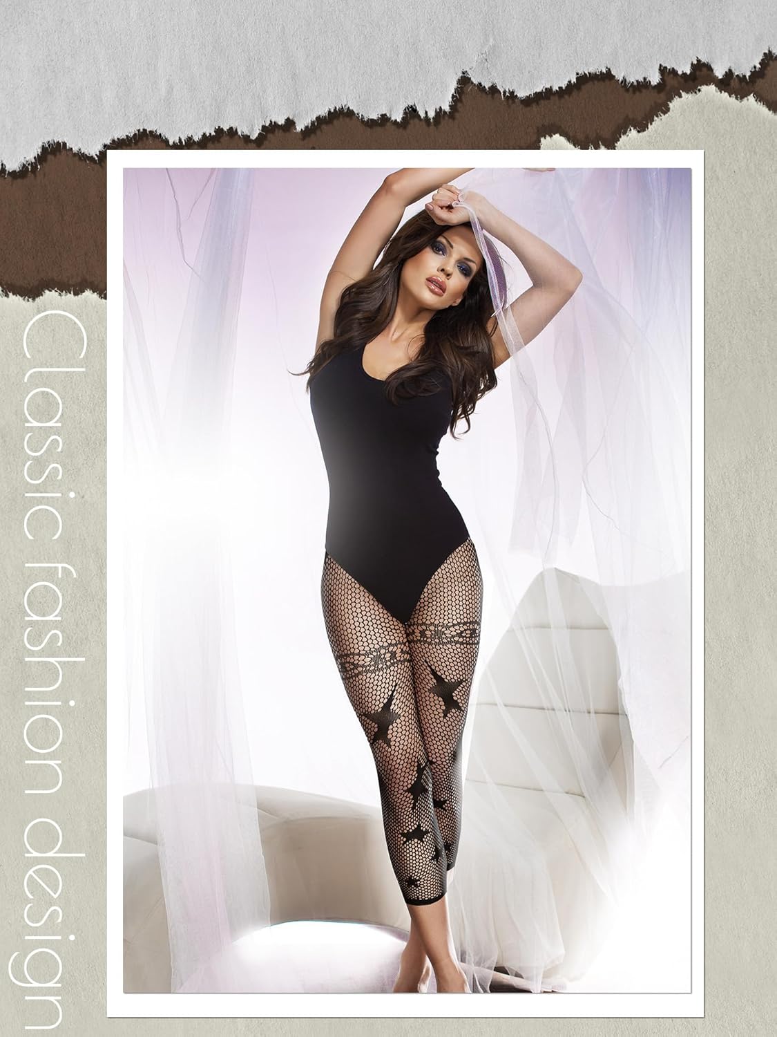 Yahenda 6 Pair Fishnet Stockings for Women Multi Colored Footless Thigh High Stockings Plus Size Lace Mesh Thigh High Tights (Black,Elegant Style) - Image 6