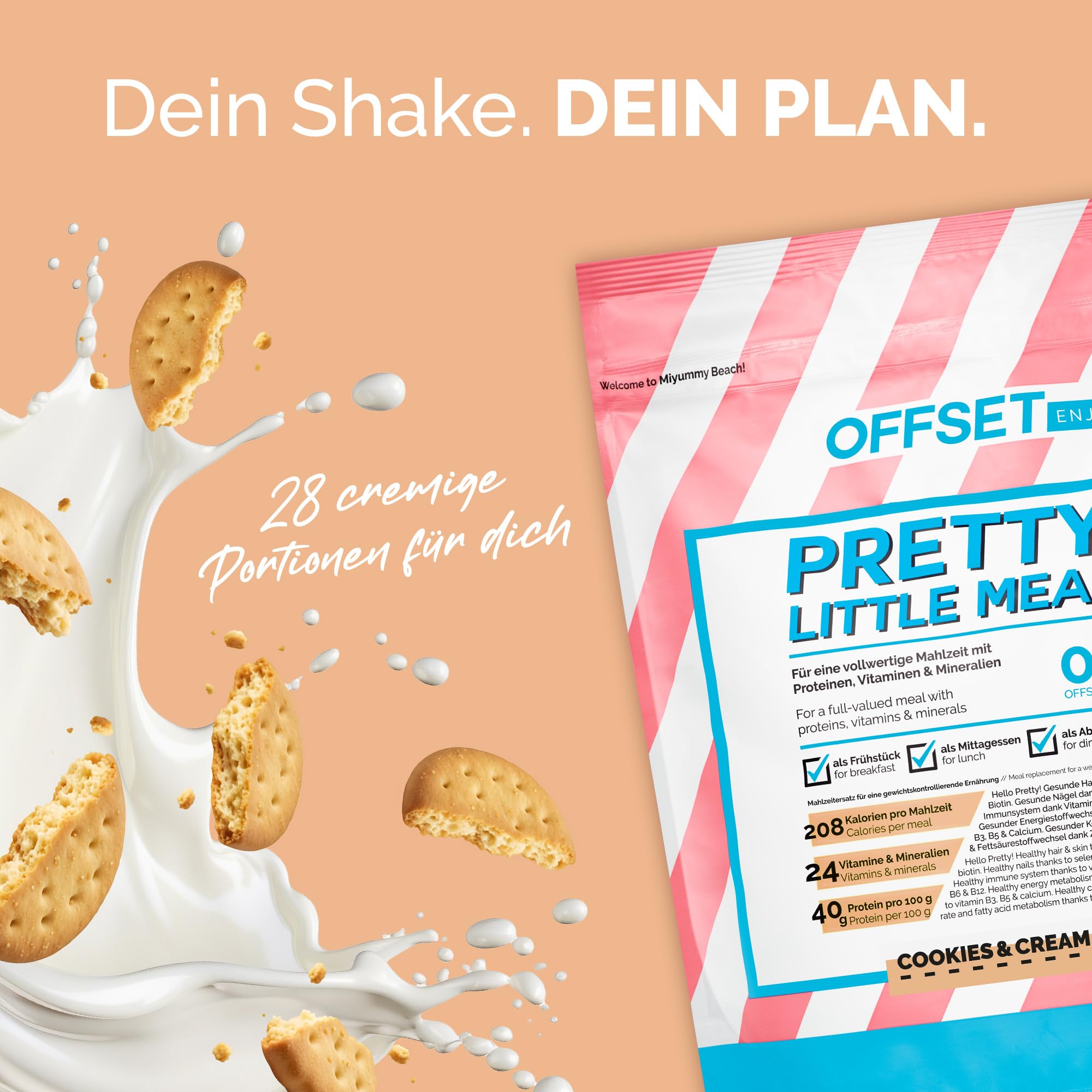 OFFSET Nutrition Abnehm Shake Cookie [nur 208 KCAL pro Shake] - 28 Portionen | Mahlzeitersatz | Diät Shake mit 24 Vitaminen & Mineralien | Glutenfreie Trinkmahlzeit