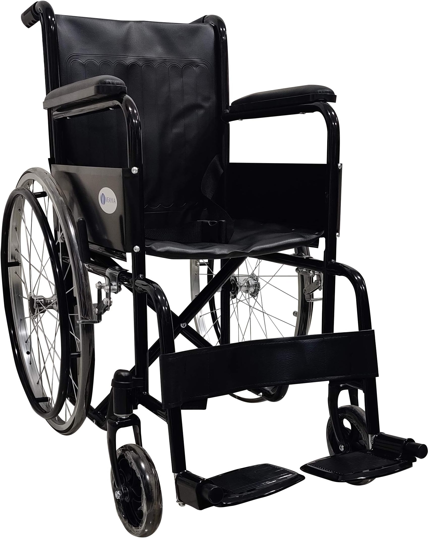 Veayva Delux Folding Wheel Chair with Dual Brakes and Safety Belt