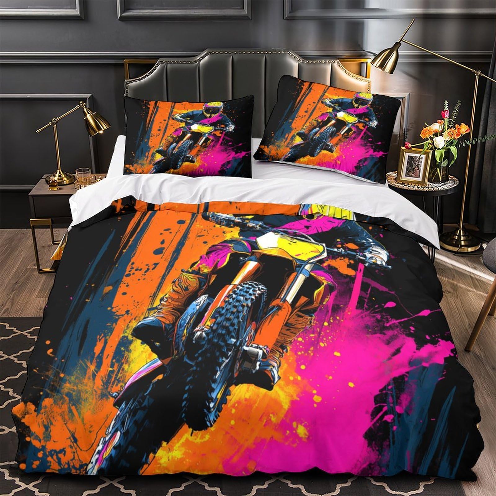 Housse de couette motocross pour chambre ambiance aventure 3D