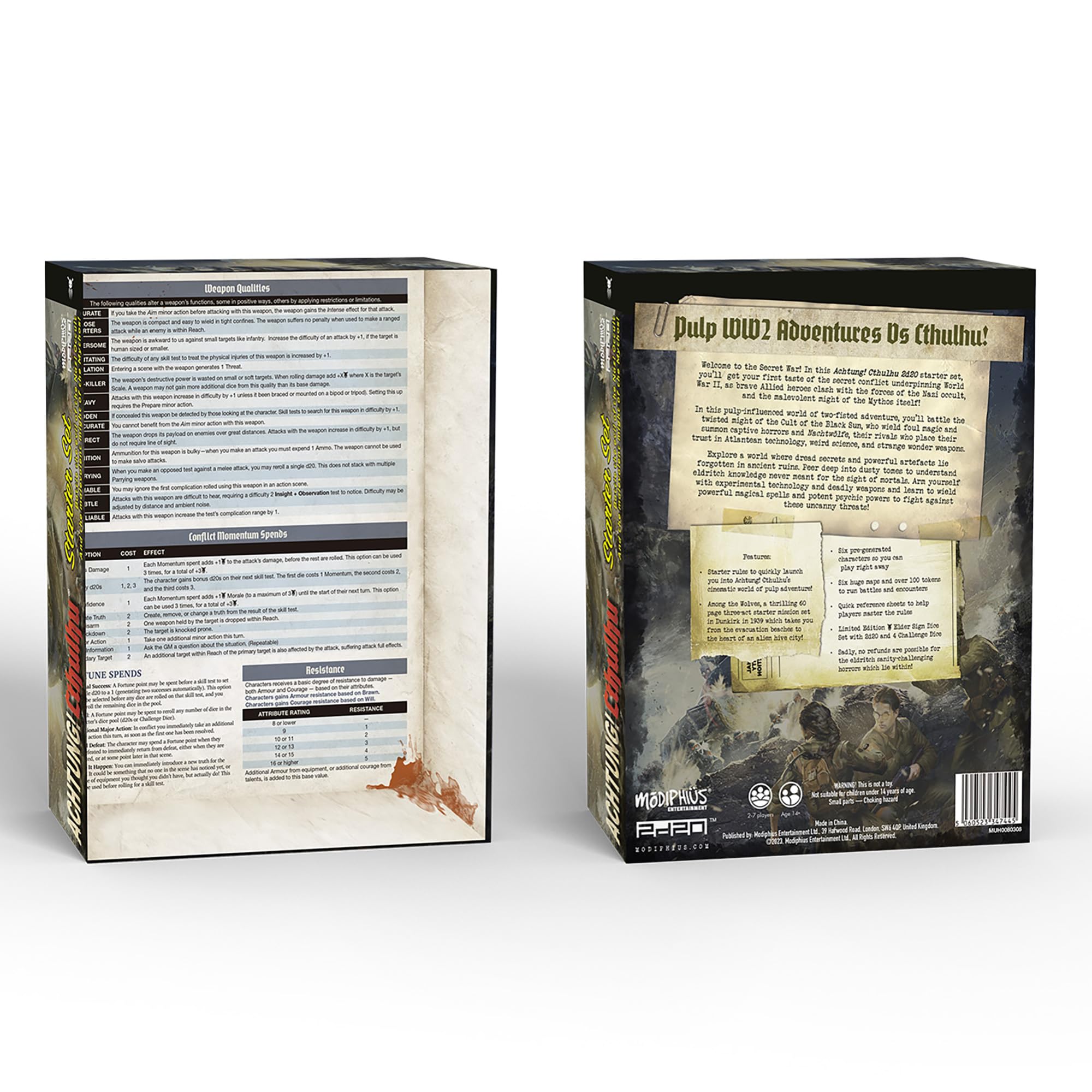 Modiphius Entertainment: Achtung! Cthulhu: Starter Set - RPG Boxed Set w/ 2 Books, Maps, Dice & Character Sheets, 2d20 System, Pulp Horror Roleplaying