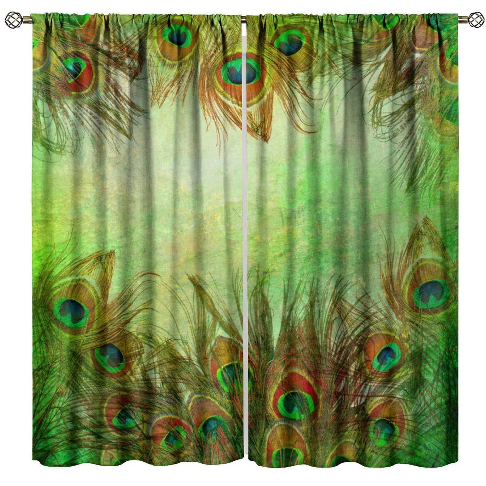 BenYaSong Peacock Blackout Window Curtain Modern Feather Window Treatment Abstract Peacock Feather Glam for Home Kitchen Restaurant Decoration Window Drapes 2Panel 42" W X 63" L