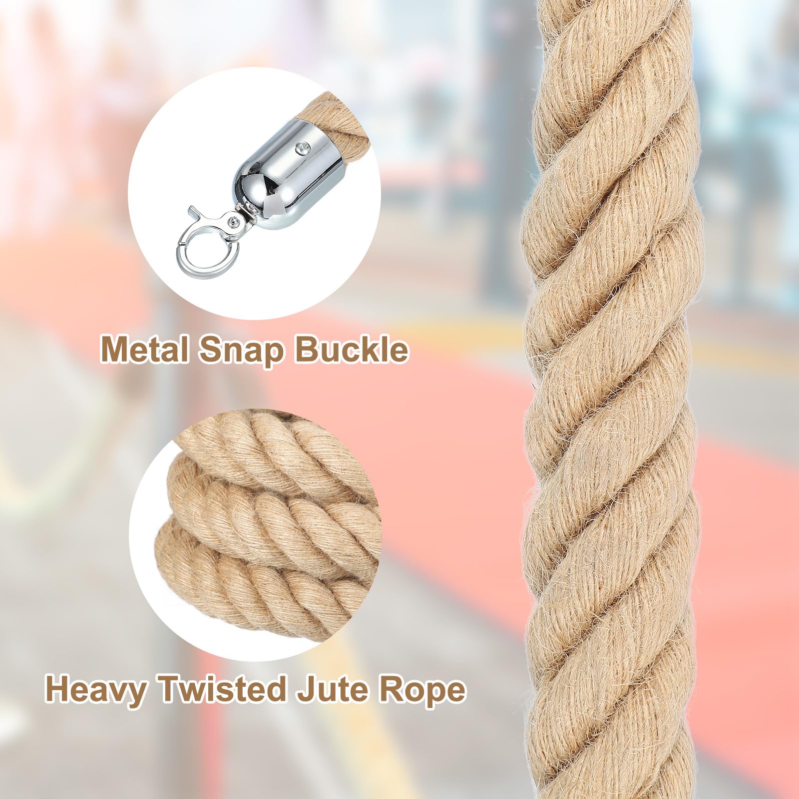 QUARKZMAN Corde De Sécurité En Jute 10ft X 1.5 Pouce Avec Mousquetons
