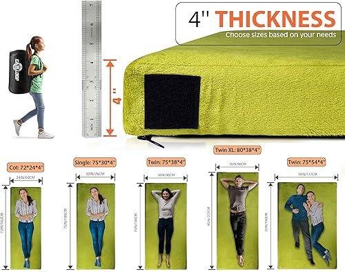 Miniatura 5 de Colchón de espuma viscoelástica extra gruesa de 4 pulgadas, tapete de dormir enrollable para cama de campamento, colchón para viajes, camping, sofá,