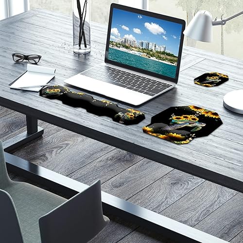 Miniatura 7 de Alfombrilla de mouse con soporte de muñeca + almohadilla de muñeca para teclado + alfombrilla de mouse para juegos + bonitos posavasos juego de 4