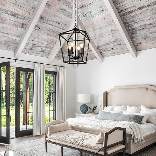 Miniatura 6 de BrightHome Lámpara de araña de granja de 4 luces, lámpara colgante negra para isla de cocina, comedor, farol, iluminación industrial, colgante de