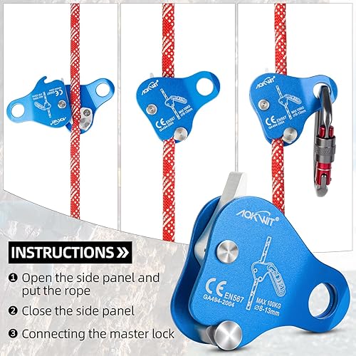 Miniatura 5 de Cuerda de escalada Ascender Grab Protección contra caídas Dispositivo de Belay Equipo de escalada de árboles, Equipo de rapel Ascensor de cuerda