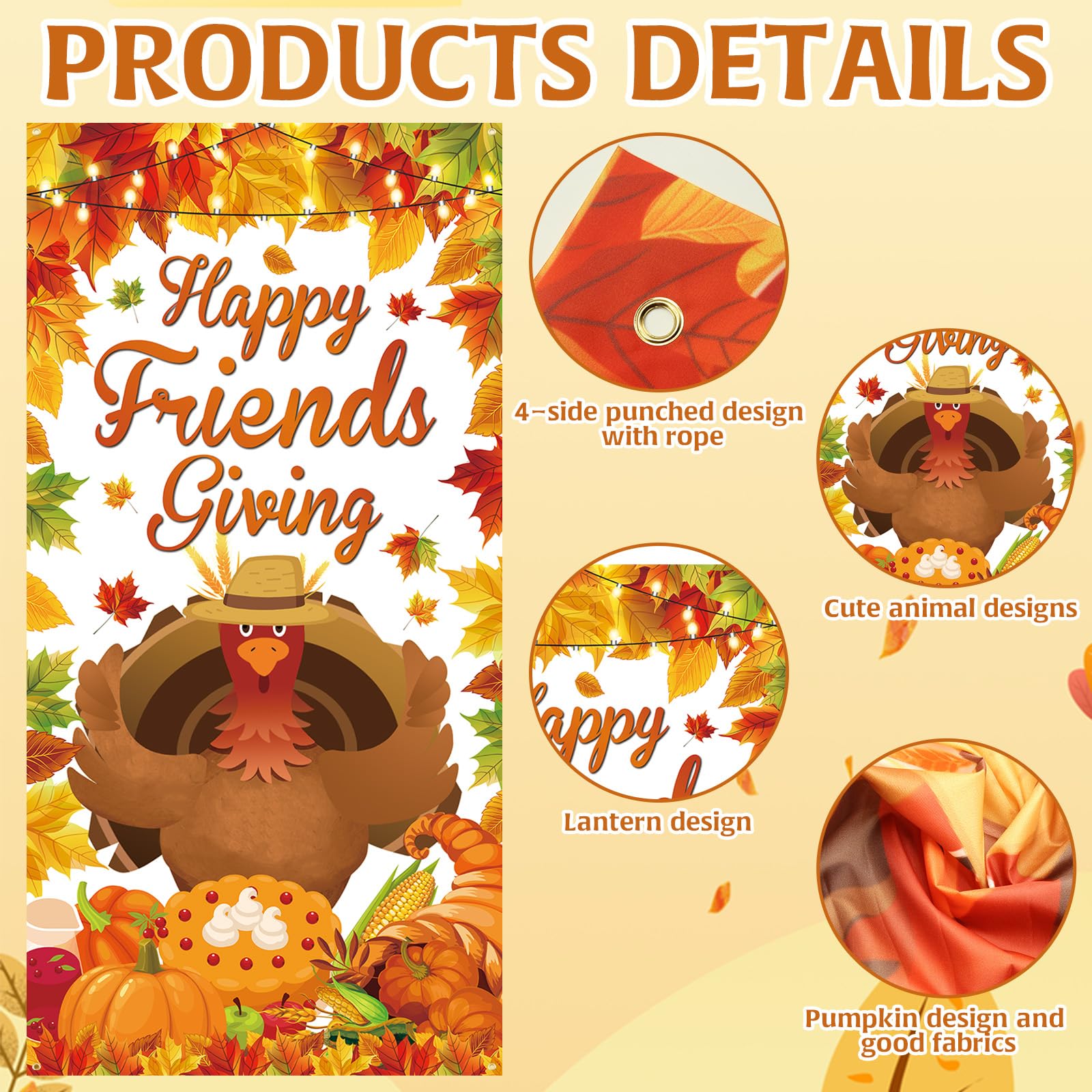 Happy Thanksgiving Banner Friendsgiving Decorations, Friendsgiving Door Cover Fall Party Decorations - Image 3