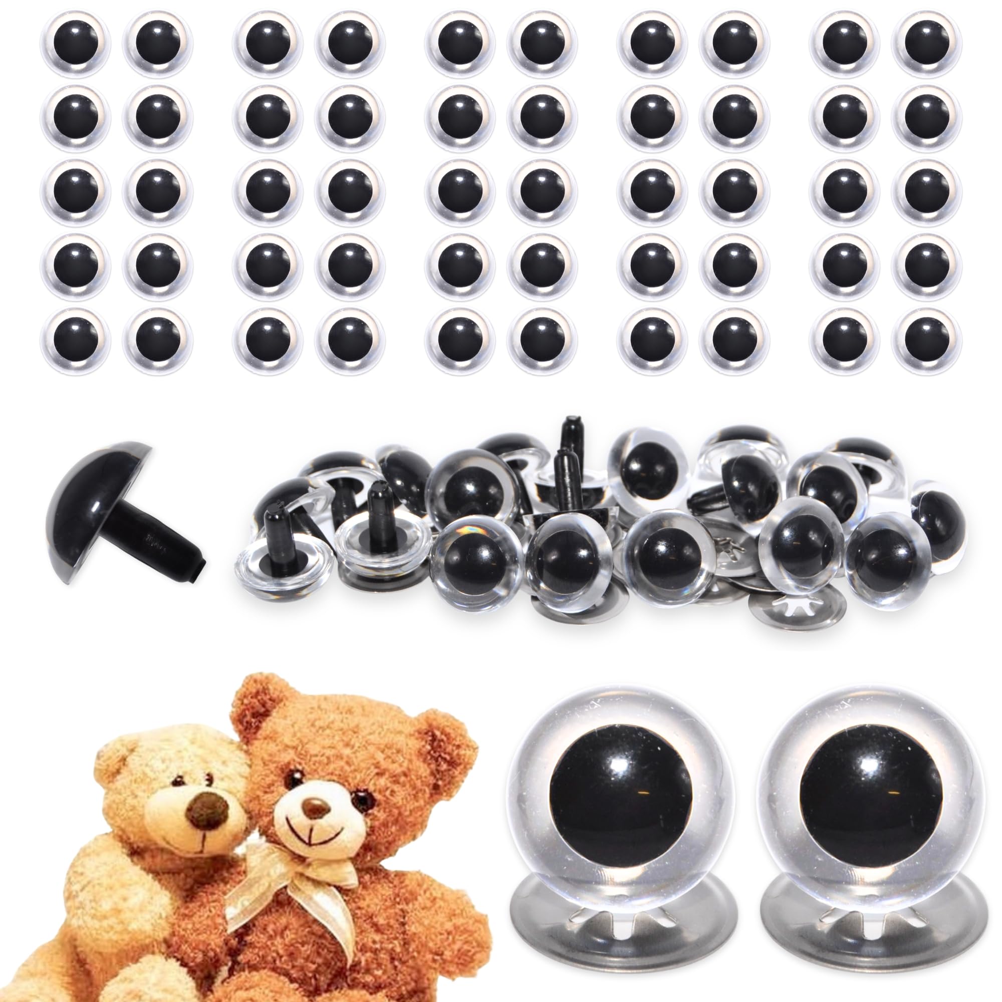 celloexpress 21mm Transparent Clear Crystal Eyes with Metal Backs - Safety Eyes for Soft Toy Teddy Bear Animal Making (Pack of 50 Pairs)
