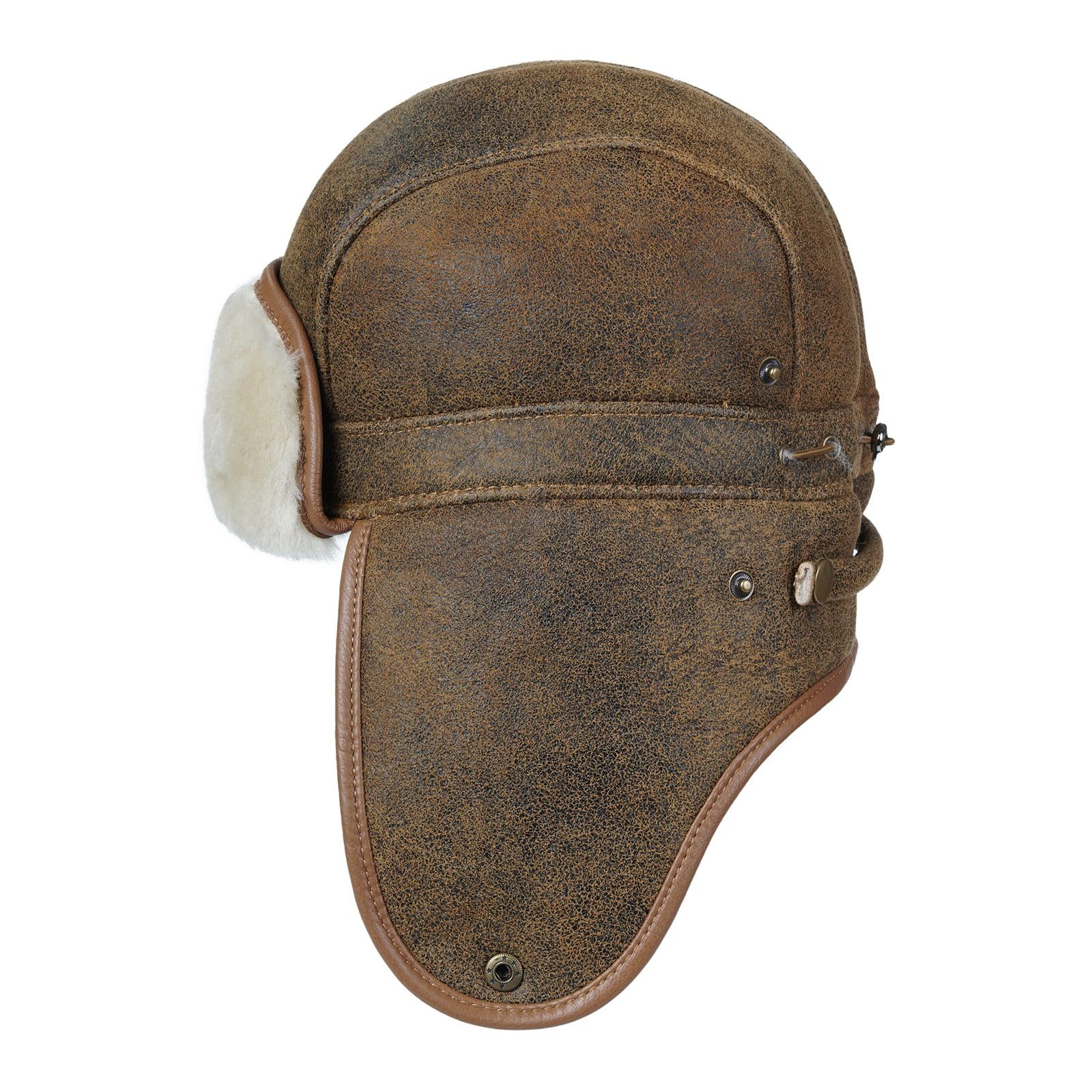 Harssidanzar Gorros de Invierno Gorros de Aviador para los Hombres Las Mujeres Piel de Cordero de Cuero de Sombrero Trapper CU610EU