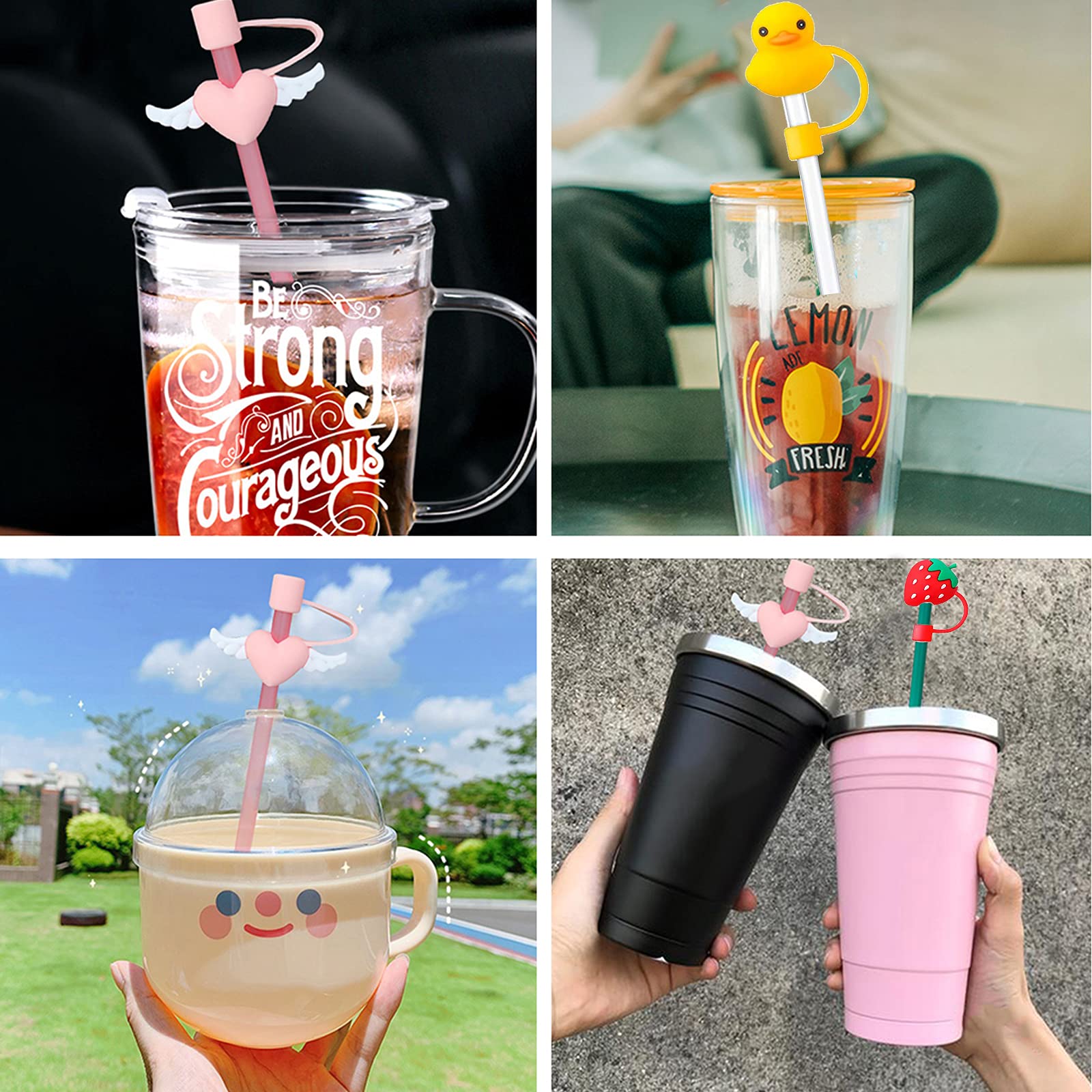 Lot de 4 capuchons de paille réutilisables en silicone anti-déversement, résistants à la poussière, 6 à 10 mm de diamètre, protection simple pour tasse Stanley Lot de 4 capuchons de paille réutilisables en silicone anti-déversement, résistants à la poussière, 6 à 10 mm de diamètre, protection simple pour tasse Stanley