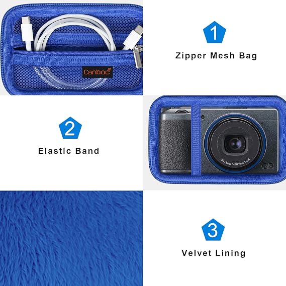 Canboc Carrying Case for RICOH GR IV/GR IV HDF/GR IIIx HDF/GR III HDF/GR IIIx/GR III Premium Digital Compact Camera, Mesh Pocket fits USB Cable, Blue (Case Only)