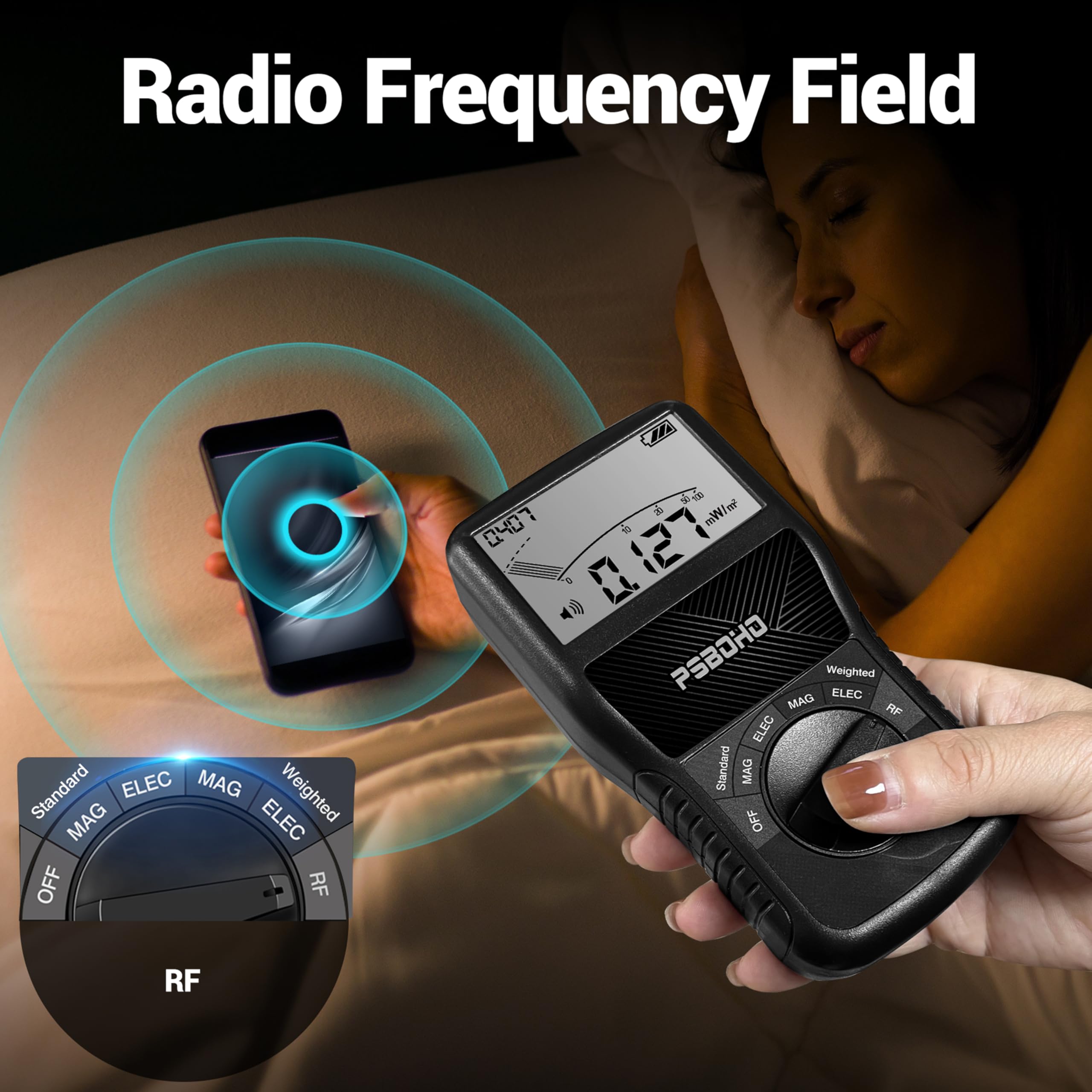 Probador EMF 3 en 1 para campo eléctrico (EF), campo magnético (MF), detección de radiofrecuencia (RF), probador de radiación EMF para el hogar, oficina, exterior, caza de fantasmas