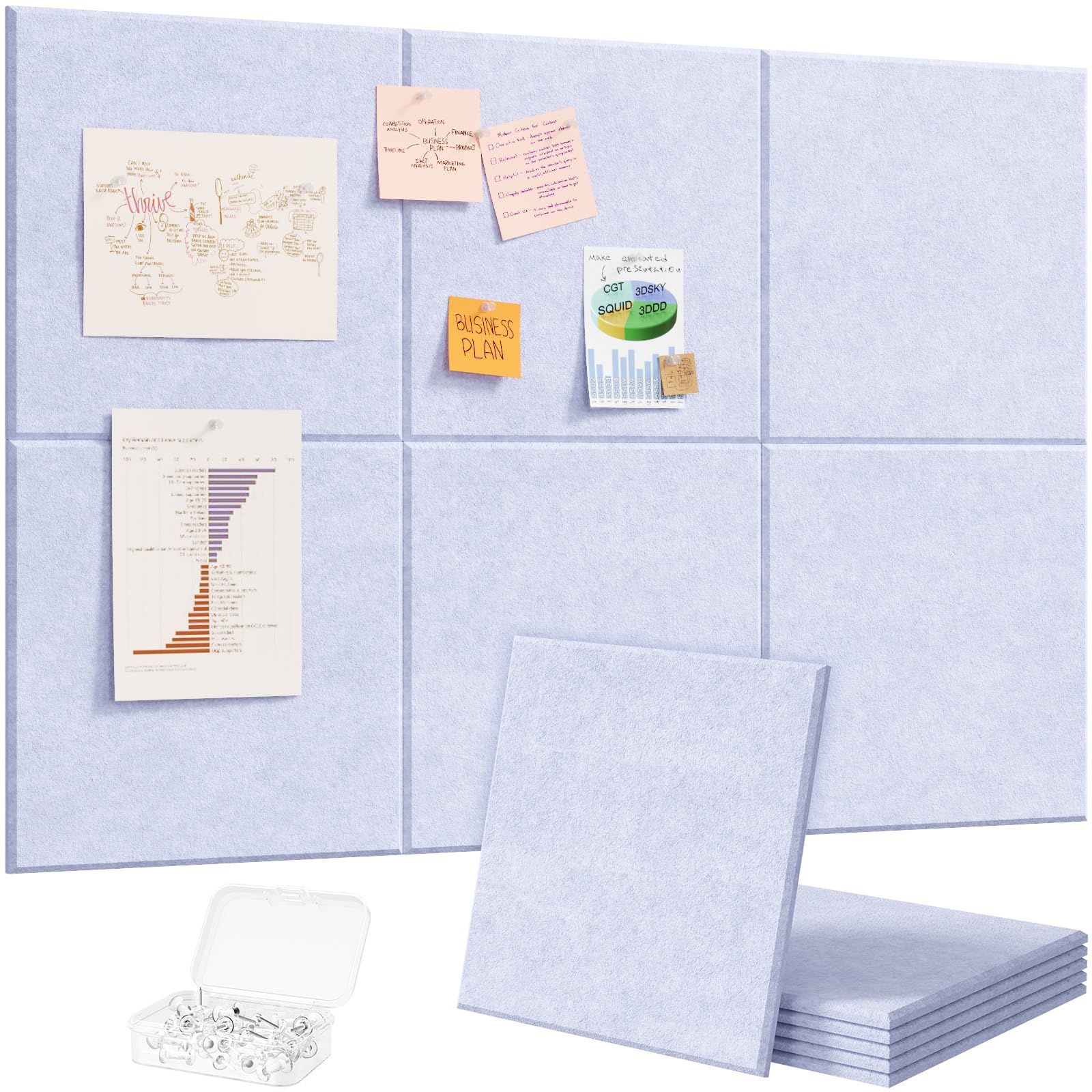 Lifewit 36"x 24" Felt Bulletin Board with Self-Adhesive, 6 Pack Cork Board Alternative for Walls, Large Pin Board Vision Board Message Board with 30 Pushpins for Office Decor, Room Decor, Periwinkle