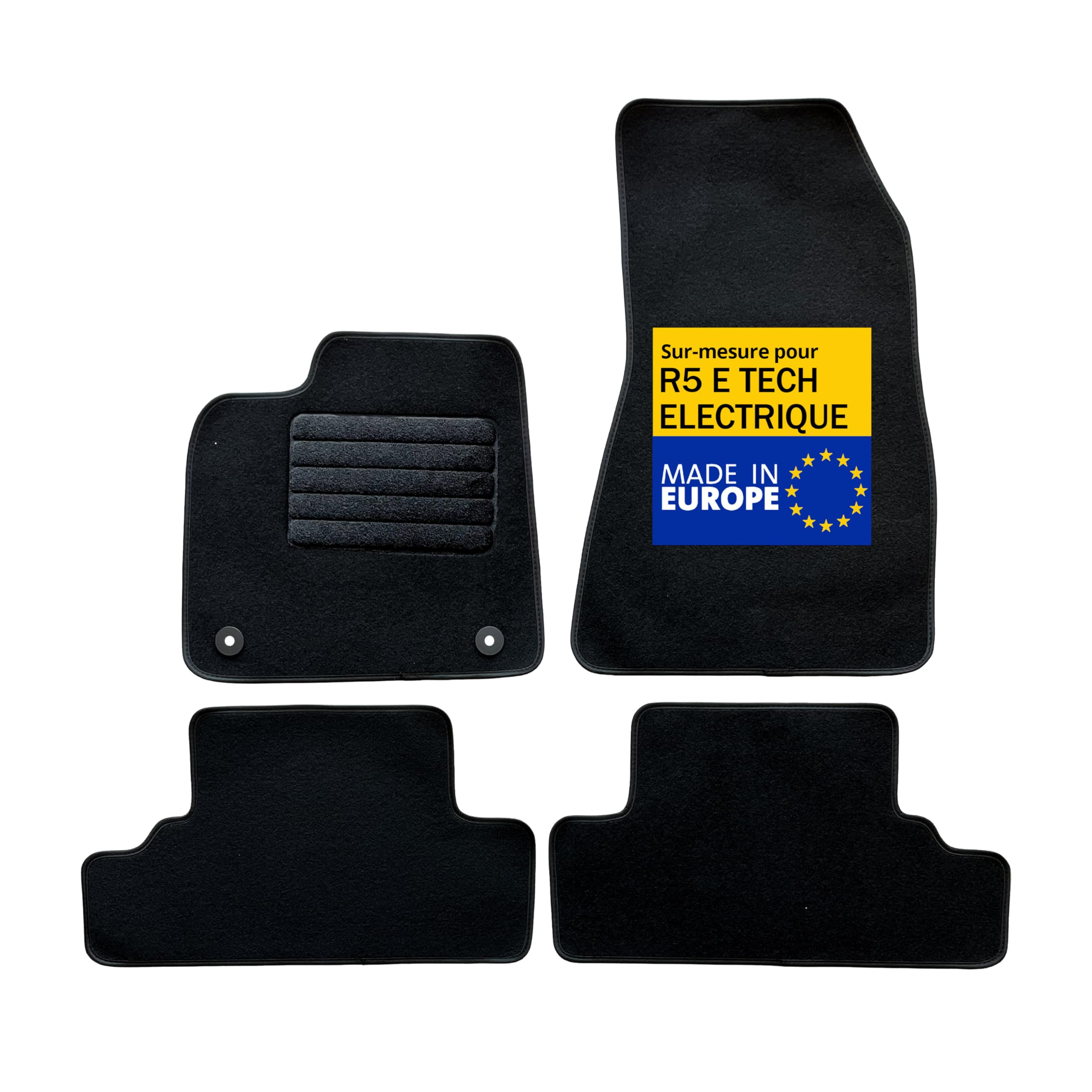 DBS – Tapis de Voiture - sur Mesure pour Renault 5 E Tech Electrique dès 01/2024 – Antidérapants avec Clips de Fixation – 4 Tapis Auto Avant/arrière – Moquette Noire