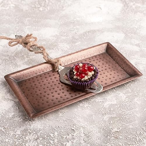 Miniatura 2 de Monarch Abode Bandeja de metal martillado a mano, acabado de cobre antiguo de 16 pulgadas, bandeja rectangular para servir, bandeja grande para