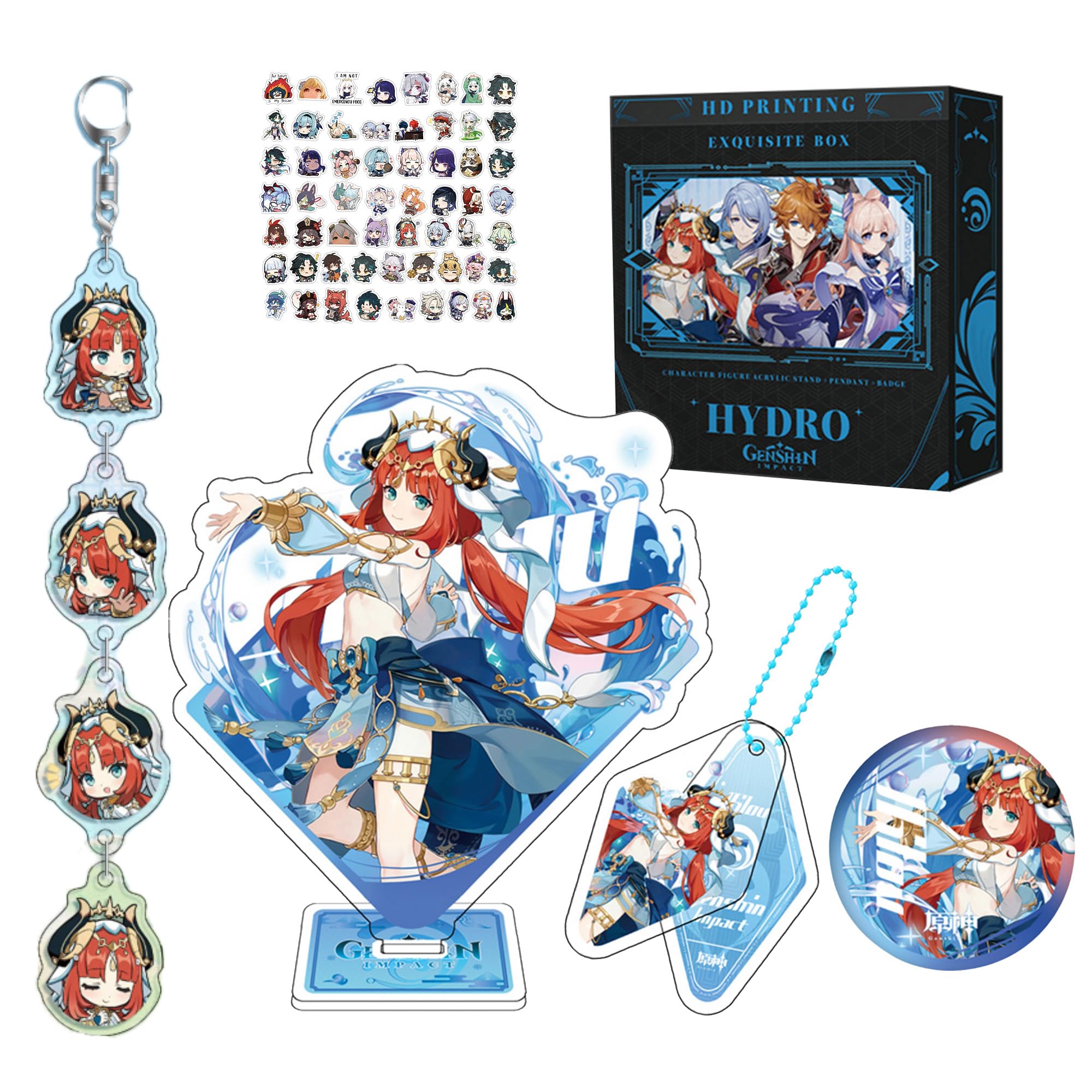 NoteDiGenshin Impact Merch Gift Box Include Stickers Keychain Pendant Badge And Acrylic Stand Figure