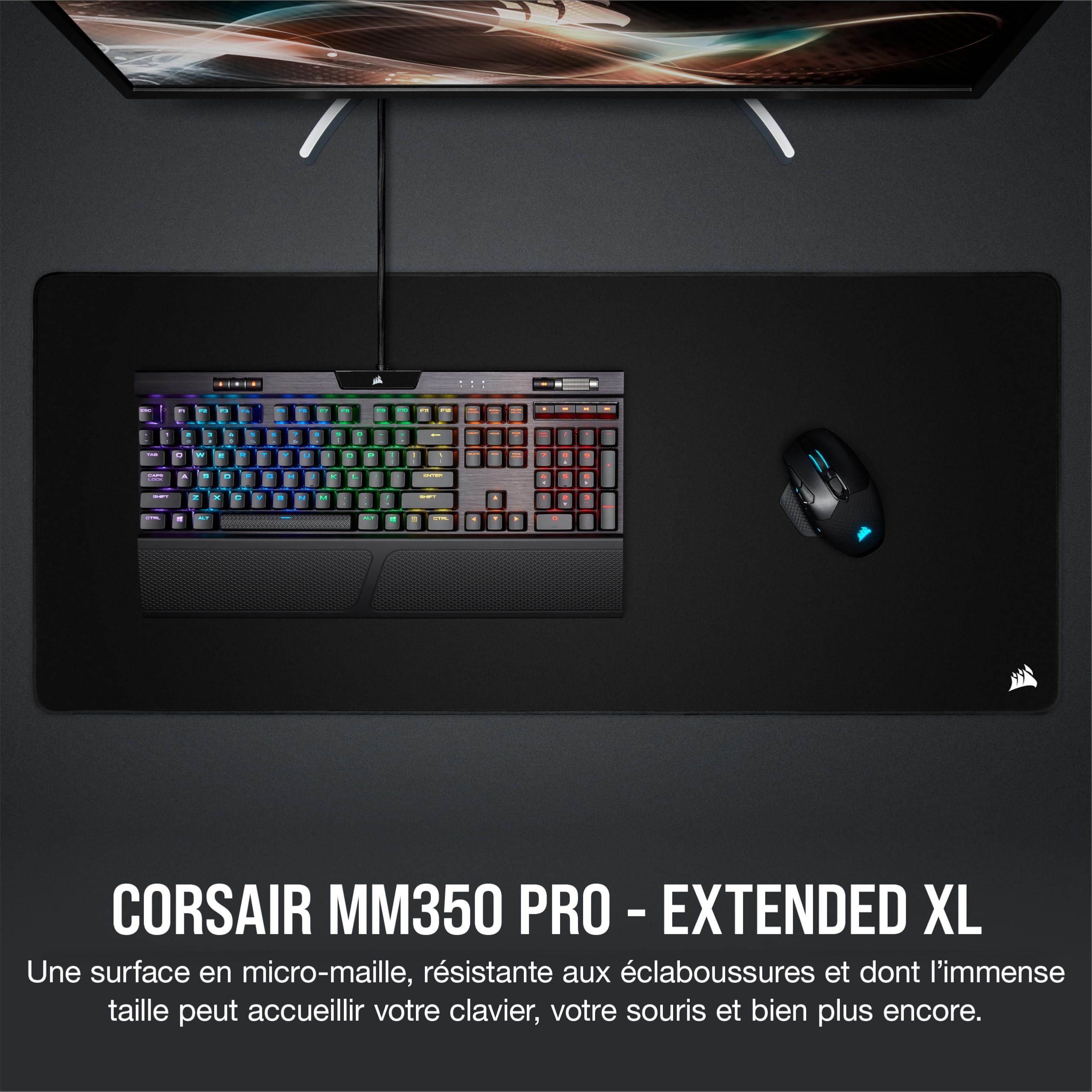 Corsair MM350 Pro Tapis de Souris Gaming – Élargi XL – Noir | 93 cm x 40 cm, micro-tissé, caoutchouc aiguilleté épais 4 mm, base en caoutchouc texturé antidérapant
