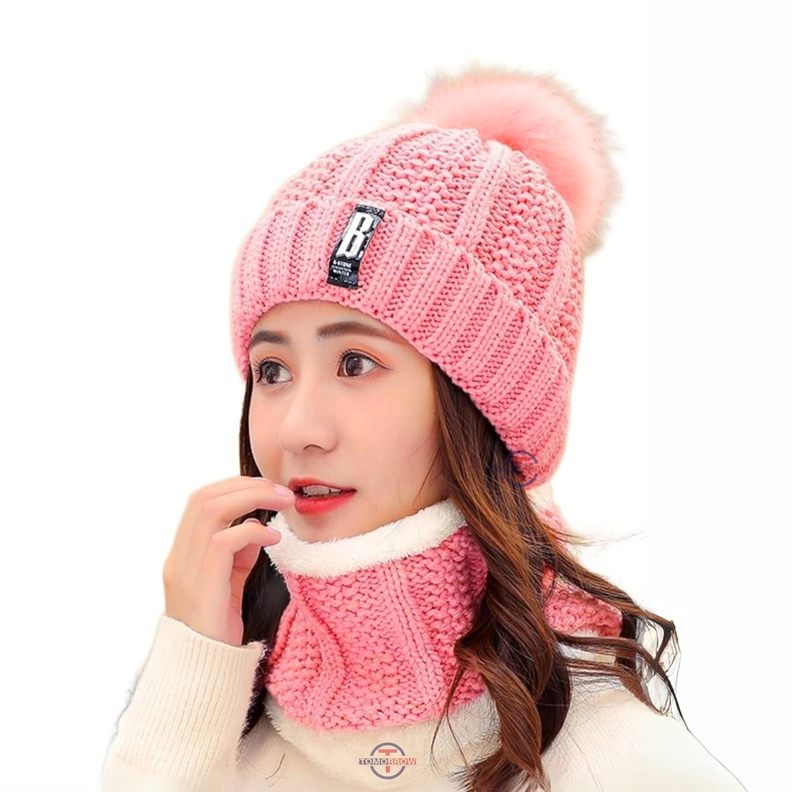 Tomorrow Women's Winter Woolen Beanie Cap and Neck Scarf Warmer Set Snow Proof, Inside Fur, Warm Woolen Cap for Women, Girl's (Free Size)-image-37