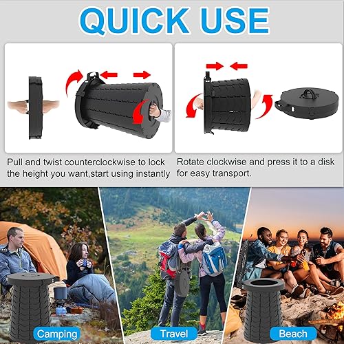 Miniatura 5 de ALEVMOOM Inodoro portátil XXL, 19.7 pulgadas de alto, más alto, plegable, plegable, con tapa, correa, bolsa, ajustable para campamento, senderismo,