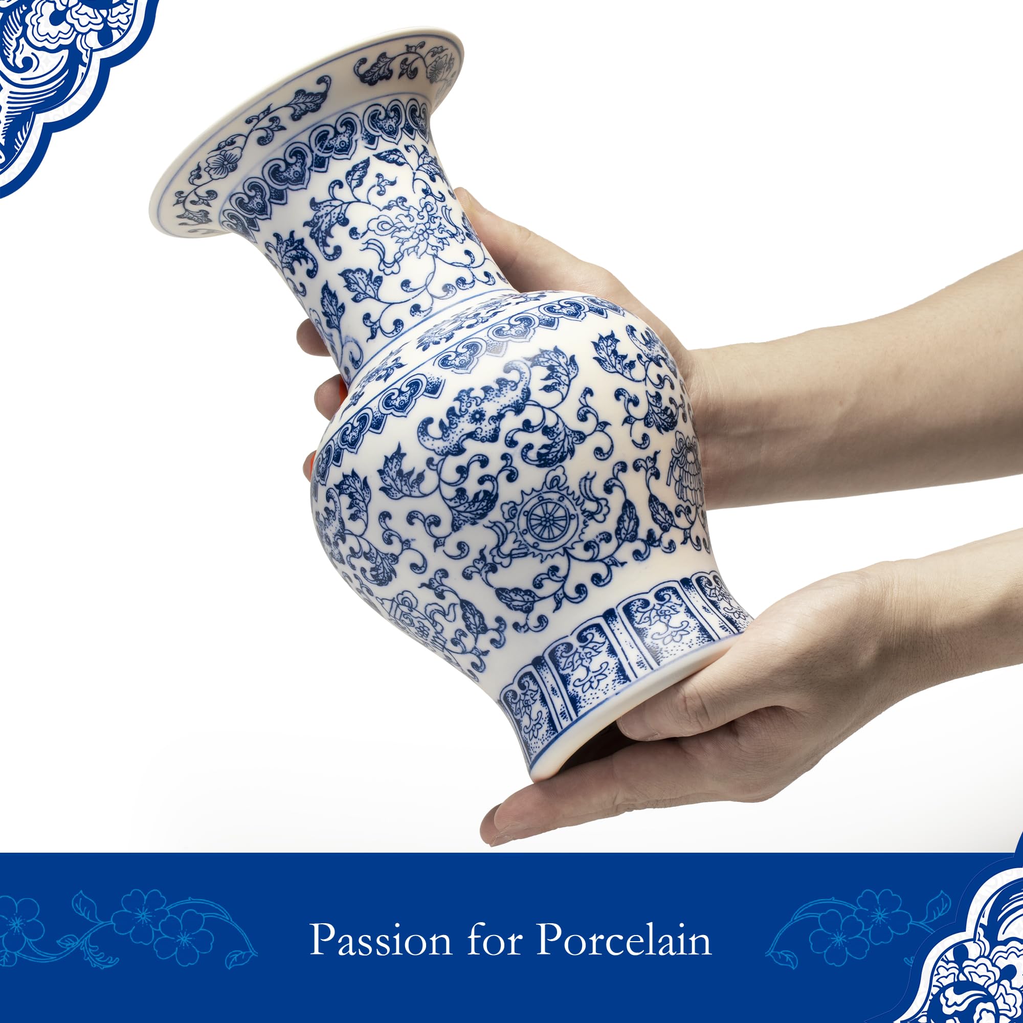 Chinoiserie Vintage Orientalische Vase aus Keramik, handgefertigt, rustikale Blumendekoration für Zuhause, Büro, Bücherregal, Tisch (unglasiert)