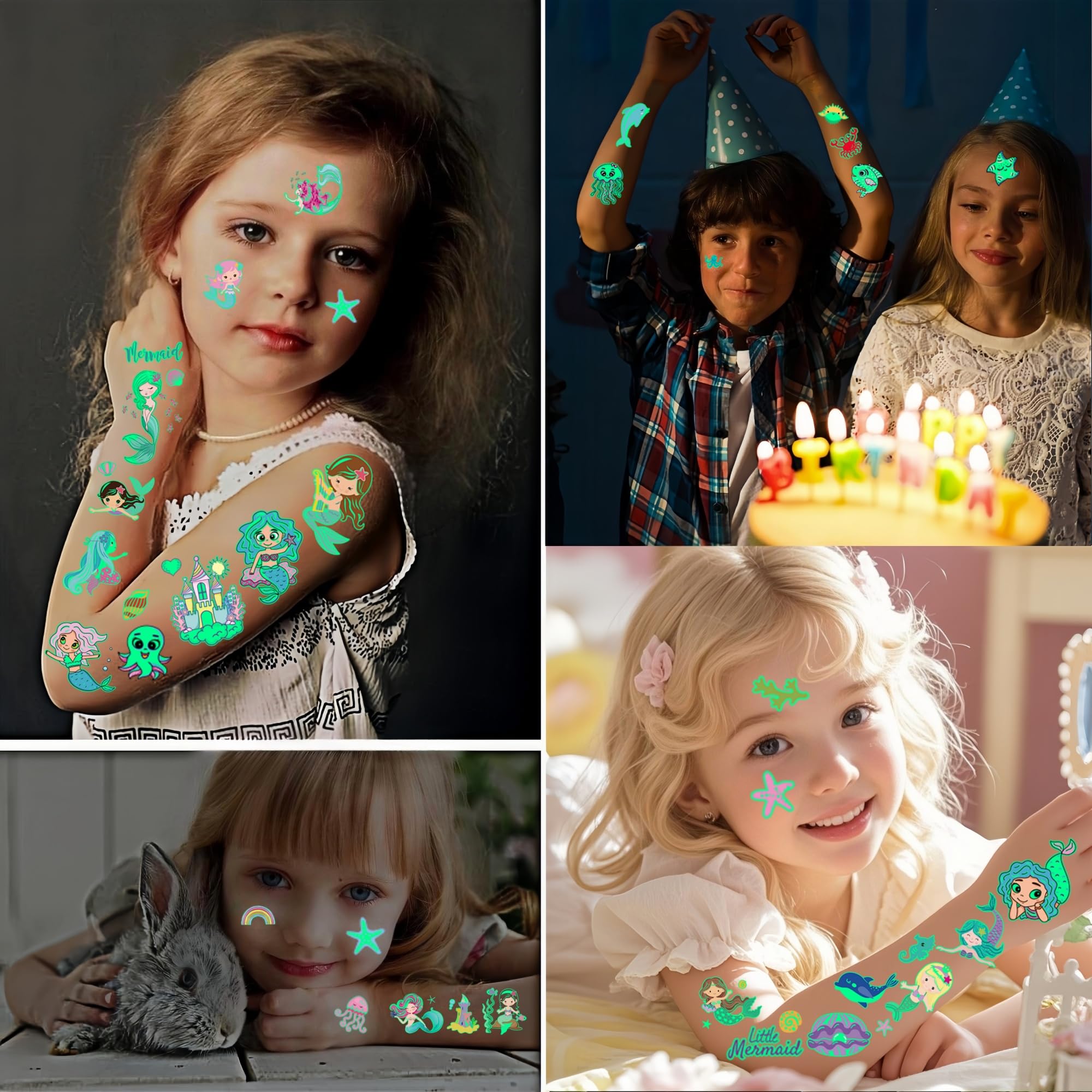 100+ Pezzi Tatuaggi per Bambini Sirena, Regalini Fine Festa Compleanno Tatuaggi Temporanei Regalo Bambina 3-12 Anni Trasferelli per Bambini Pignatta Compleanno Stickers Bambina Attacca Stacca