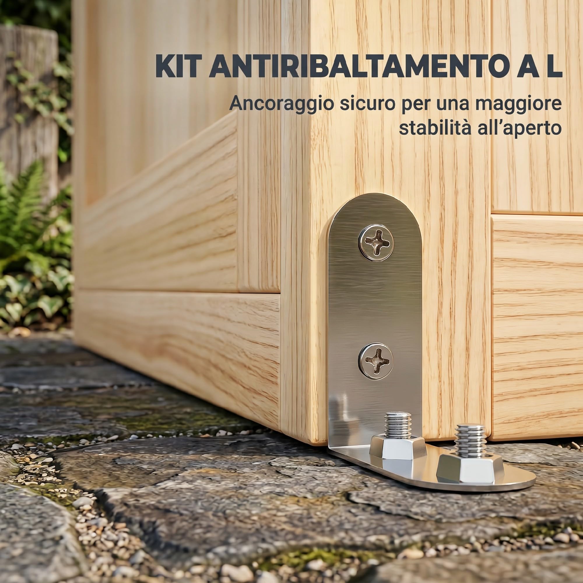 Outsunny Armadio da Giardino in Legno di Abete con Kit Antiribaltamento Casetta Porta Attrezzi da Esterno con Ripiani Rimovibili 4 Ante Bloccabili Tetto in Asfalto Inclinato 82x50x190 cm Color Legno