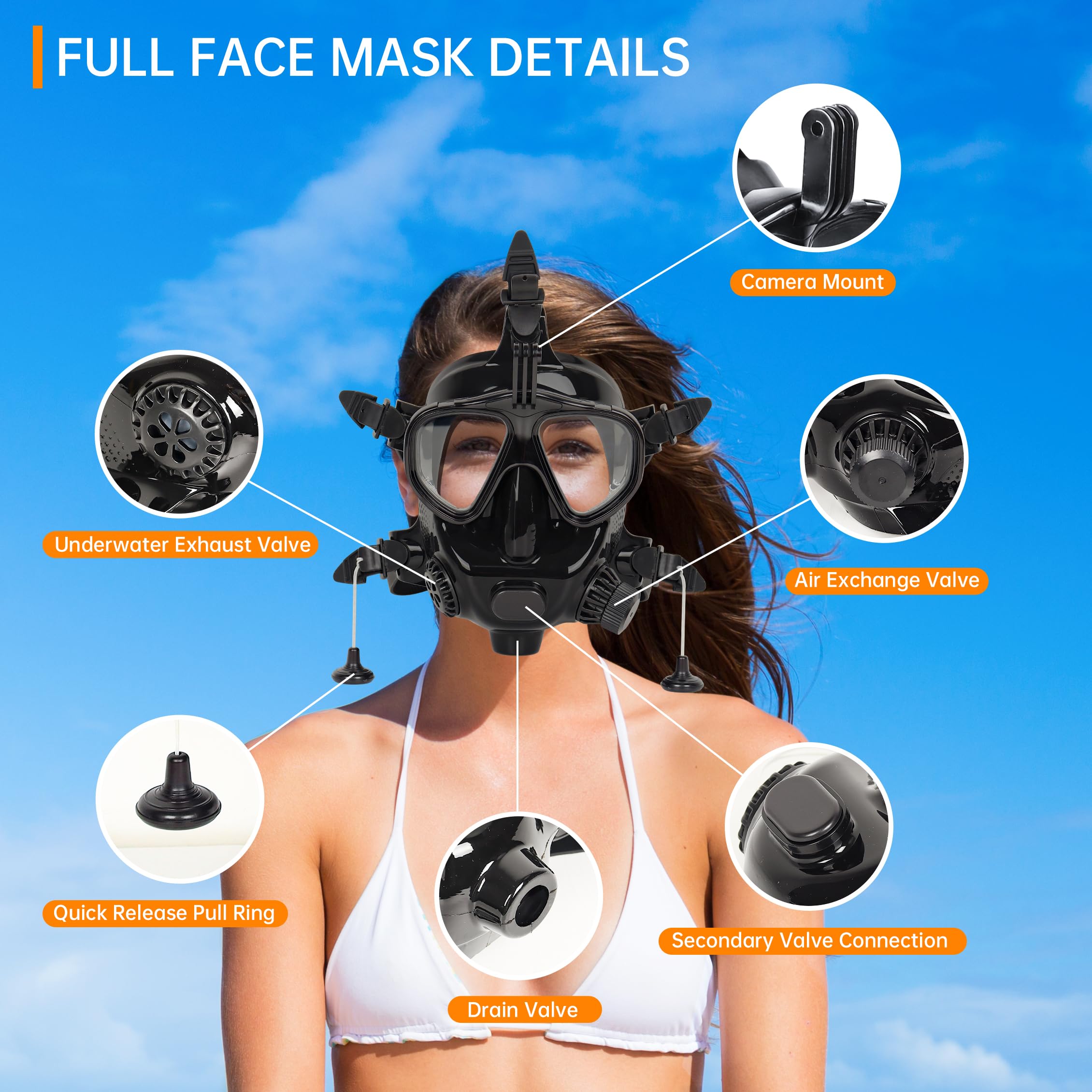 DIDEEP Maschera subacquea integrale per snorkeling, regolabile, in silicone, per adulti, con supporto per fotocamera, vista panoramica a 180°, per immersioni e snorkeling