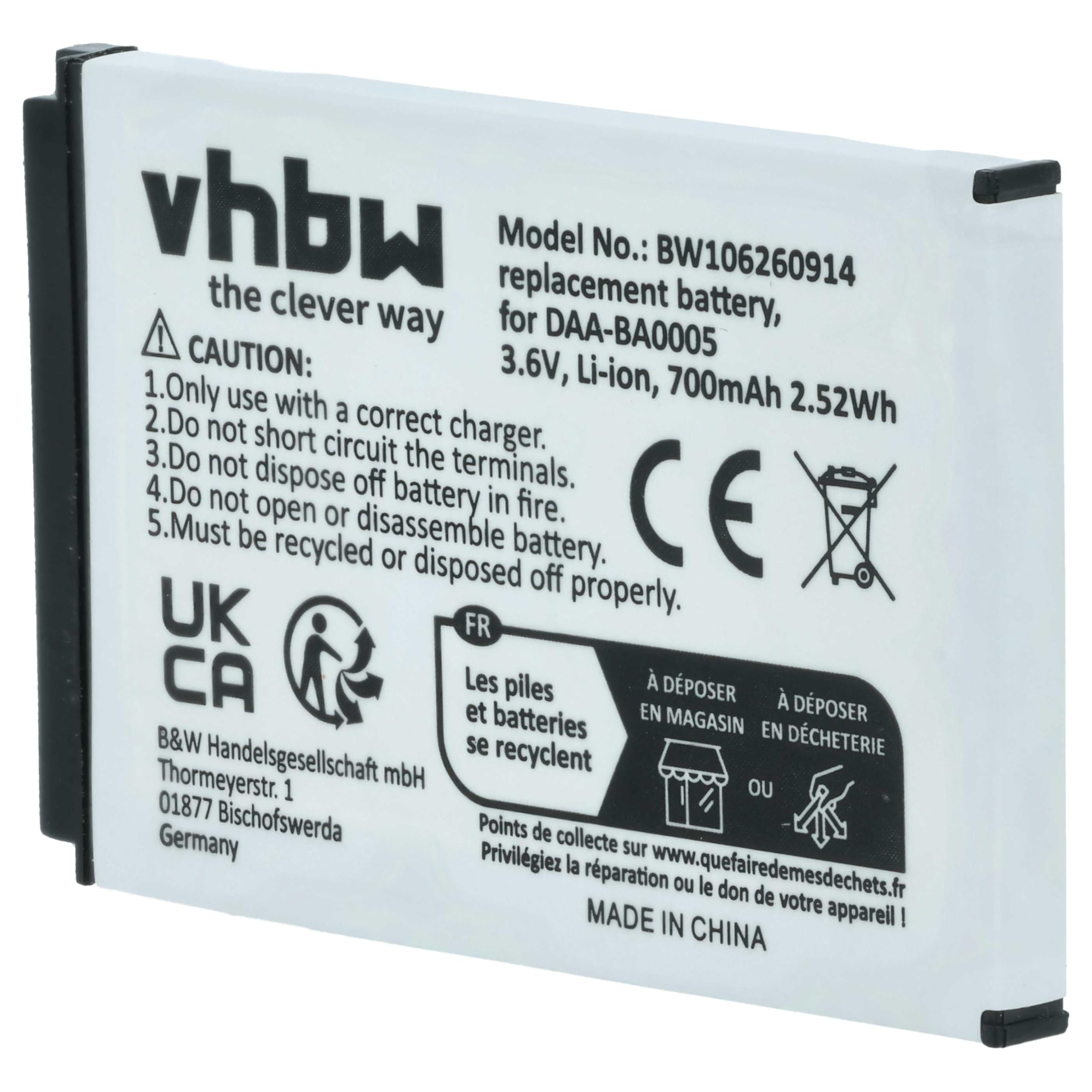 vhbw Akumulator kompatybilny z Creative Zen Micro Photo odtwarzacz MP3 (700 mAh, 3,7 V, litowo-polimerowy)