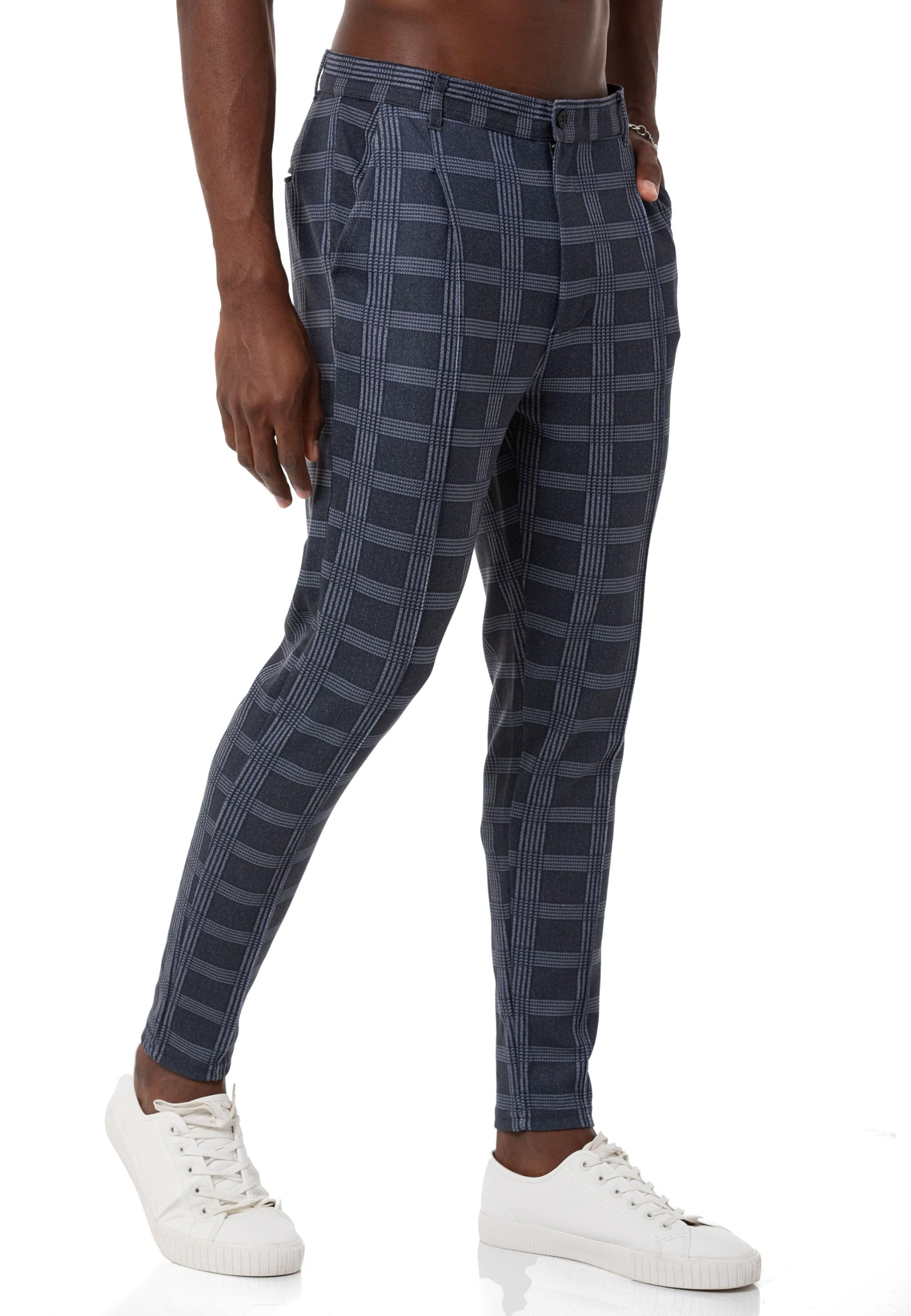 Redbridge Pantalones chinos para hombre, pantalones casuales a cuadros con cintura elástica
