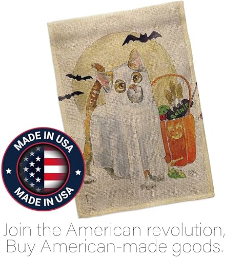 Miniatura 5 de Breeze Decor Paquete de bandera de arpillera con diseño de gato fantasma, para otoño, Halloween, brujas, truco, truco o trato, noche espeluznante,
