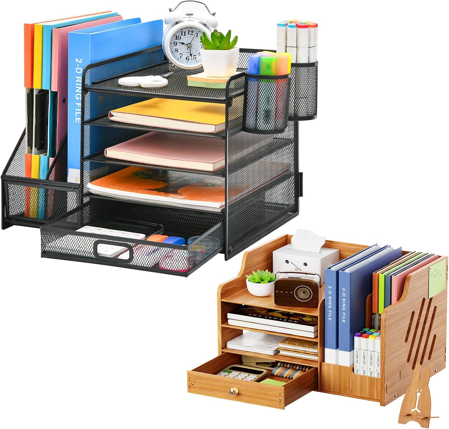 Marbrasse Mesh Desk Organizer with File Holder + Wooden