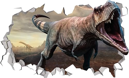 Miniatura 3 de Calcomanías 3D de pared de ataque de dinosaurio  Calcomanía de pared de dinosaurio  Decoración de pared de dinosaurio destrozado  Decoración de