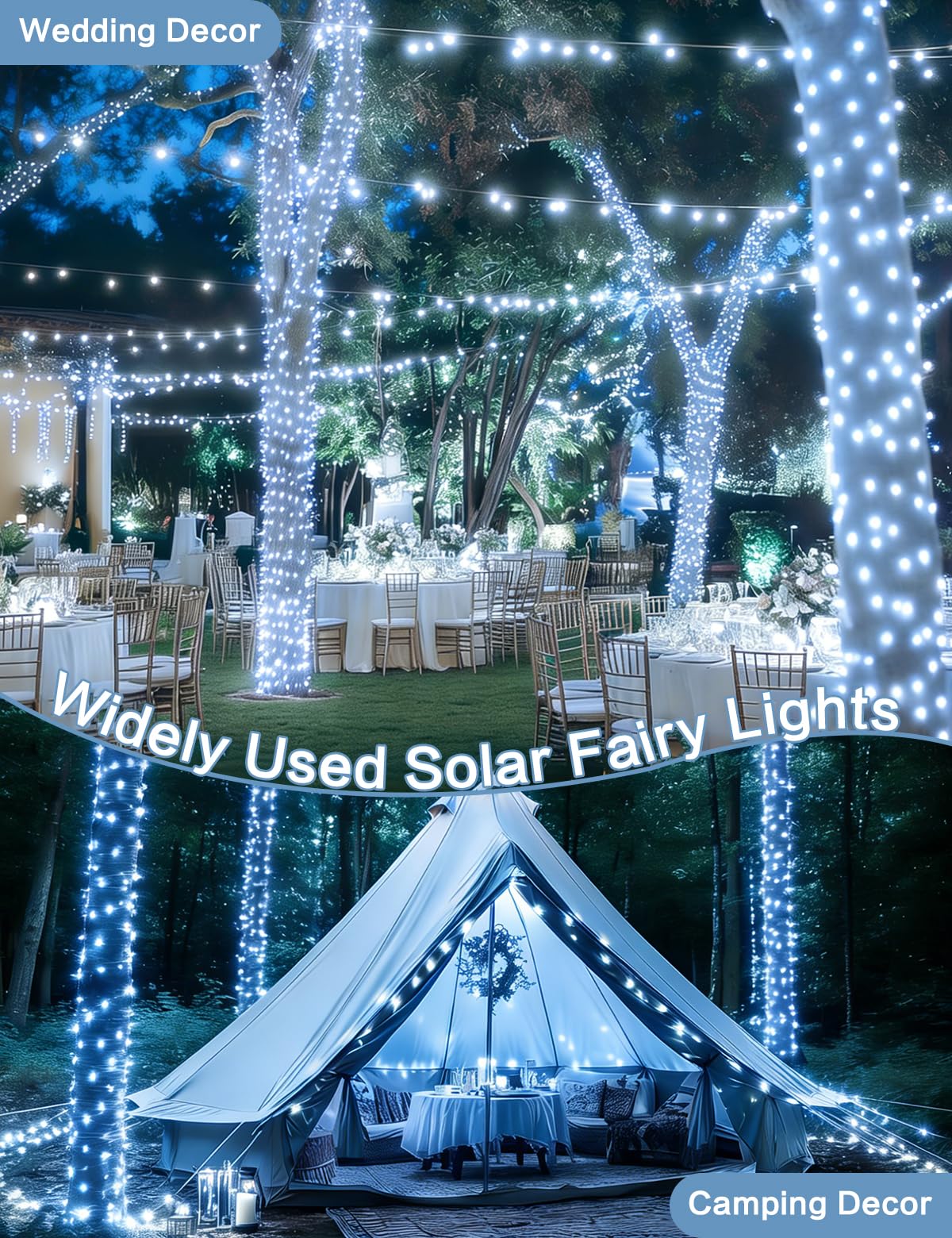 Lot de 6 guirlandes lumineuses solaires d'extérieur de 100 LED scintillantes pour l'extérieur, fil de cuivre étanche avec 8 modes, guirlande lumineuse solaire pour jardin, cour, arbre, mariage