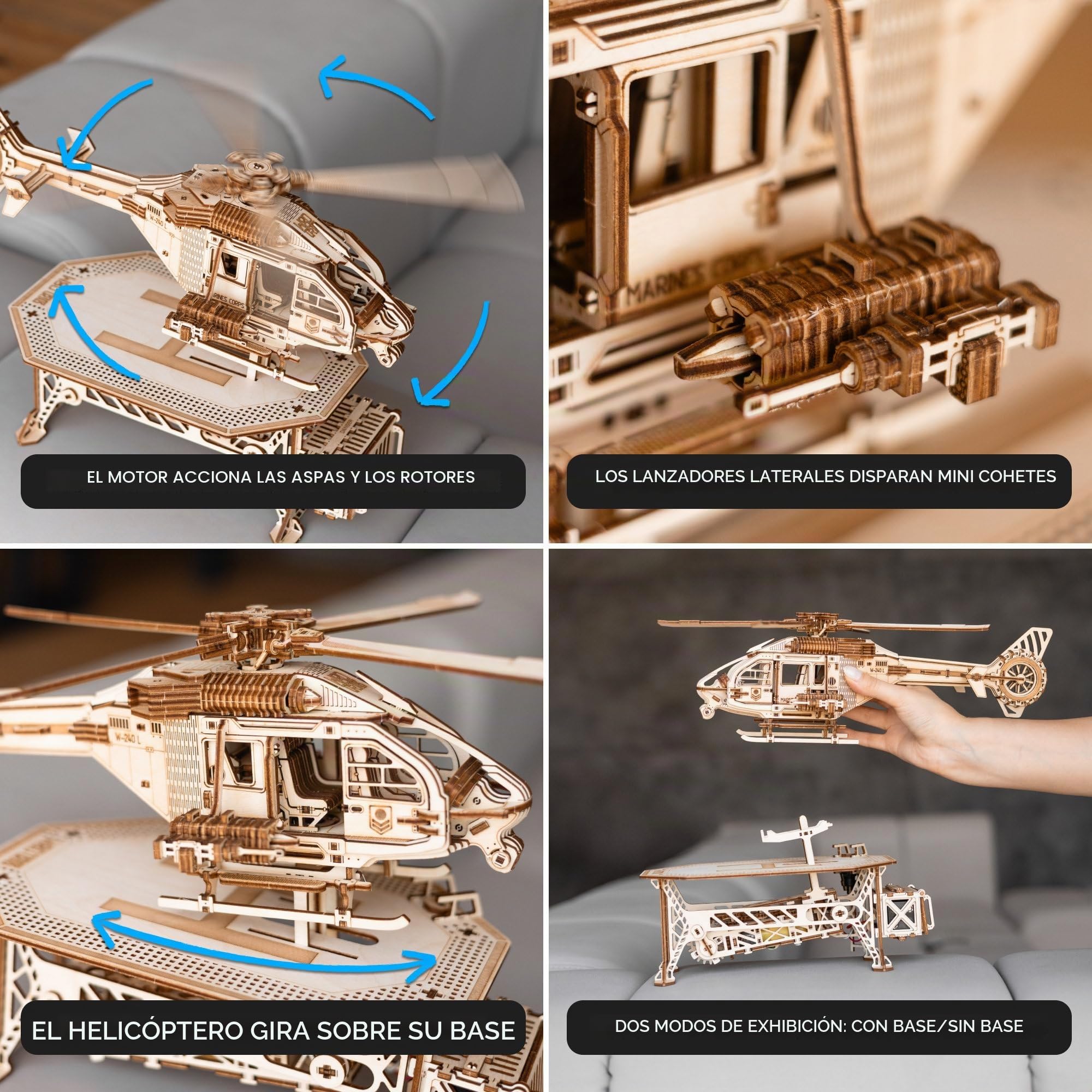 Wood Trick Thunder Chopper Puzzle 3D de Madera para Adultos para Construir