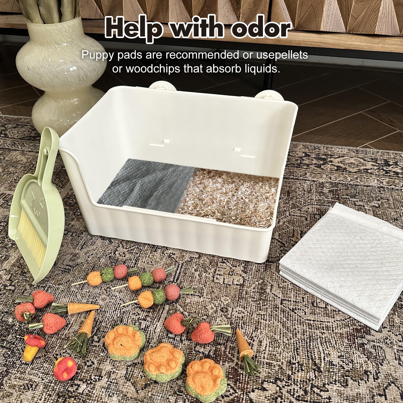 Large Rabbit Litter Box Bunny Potty Training Corner Litter Pan Comes with Liners Rabbit Pee Pads, Small Animal Bedding Toilet for Guinea Pig, Ferret, Hamster, Bunnies (White) - image 4